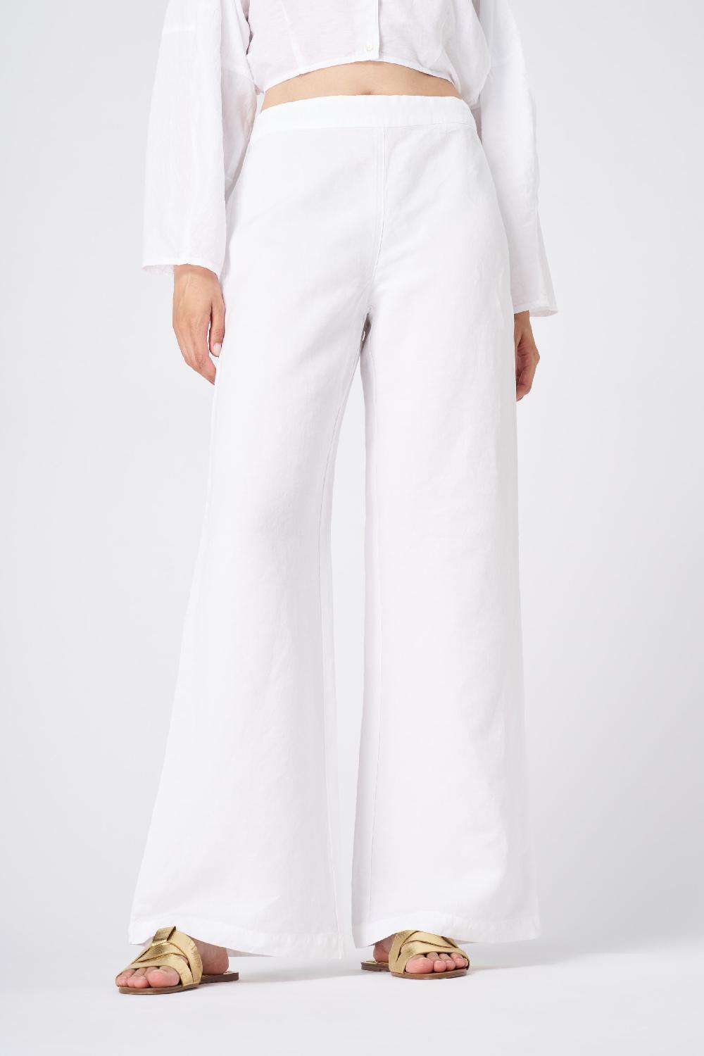 120% Lino Wide-Leg High-Waisted Linen Pants Italia