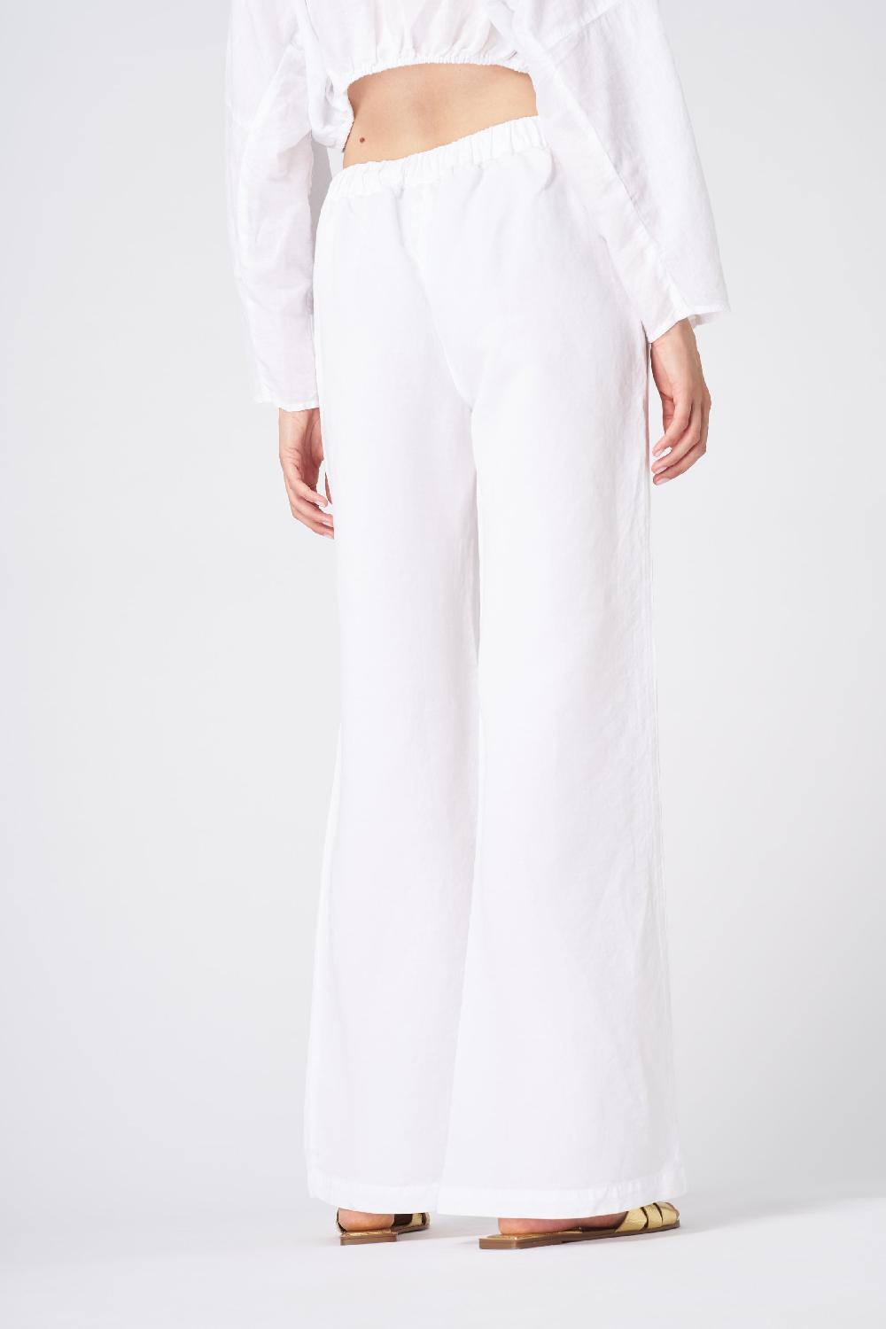 120% Lino Wide-Leg High-Waisted Linen Pants Italia