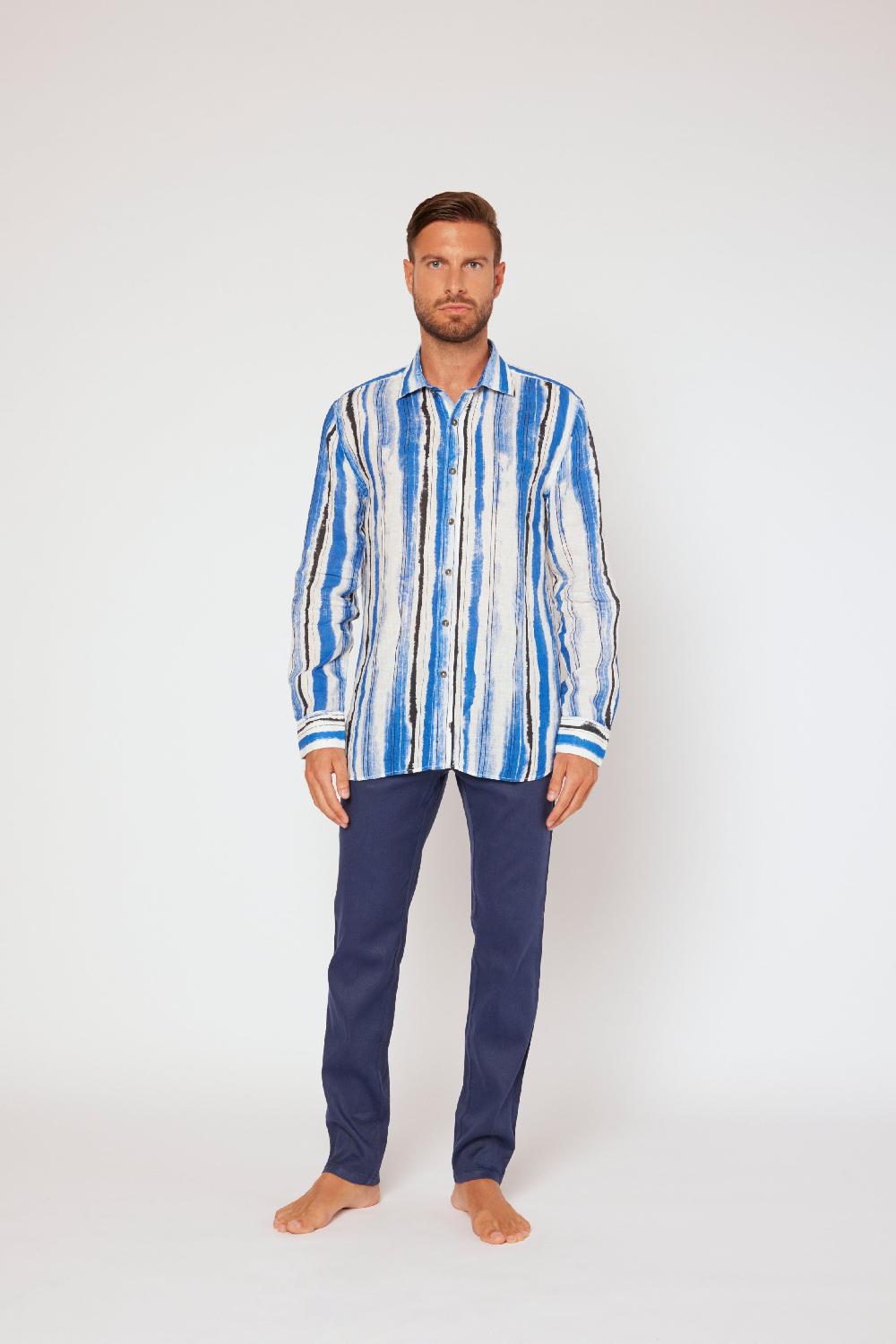 120% Lino Long sleeve slim fit shirt Qualità