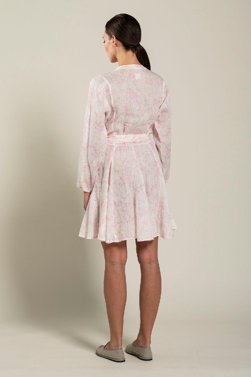 120% Lino Floral Patterned Dress With Belt Spedizione Gratuita