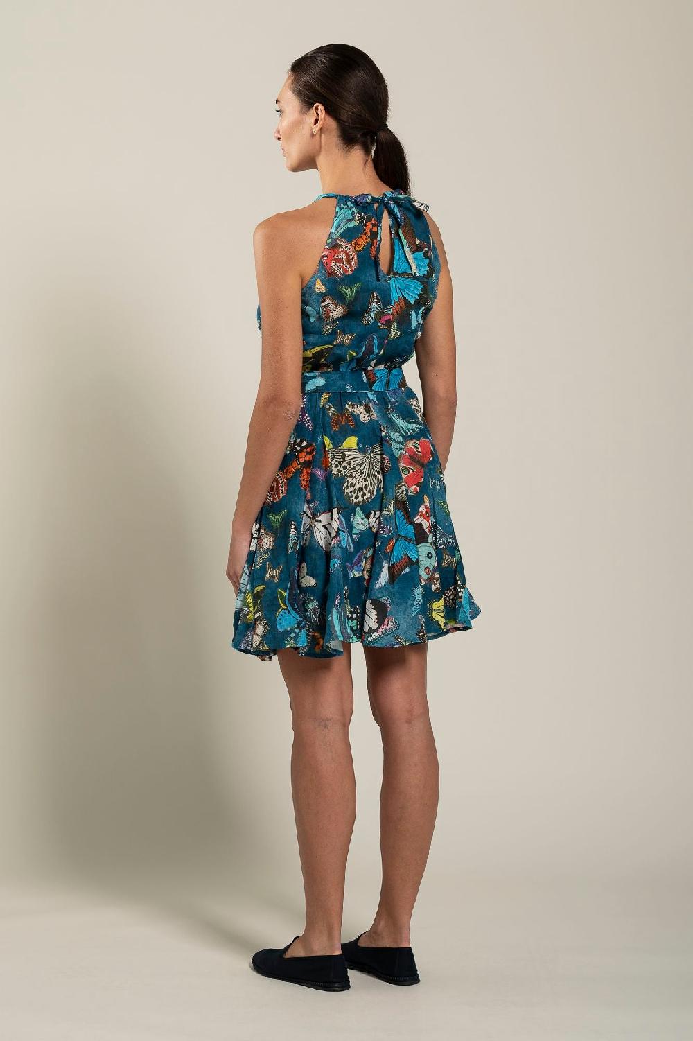 120% Lino Butterfly Print Dress Qualità Garantita