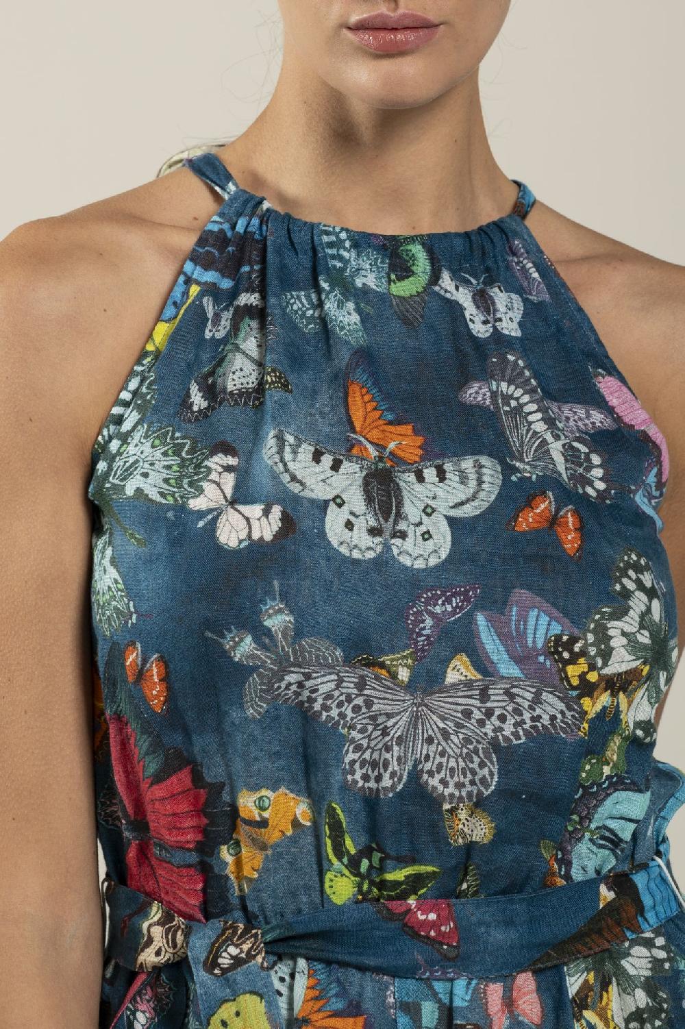 120% Lino Butterfly Print Dress Qualità Garantita