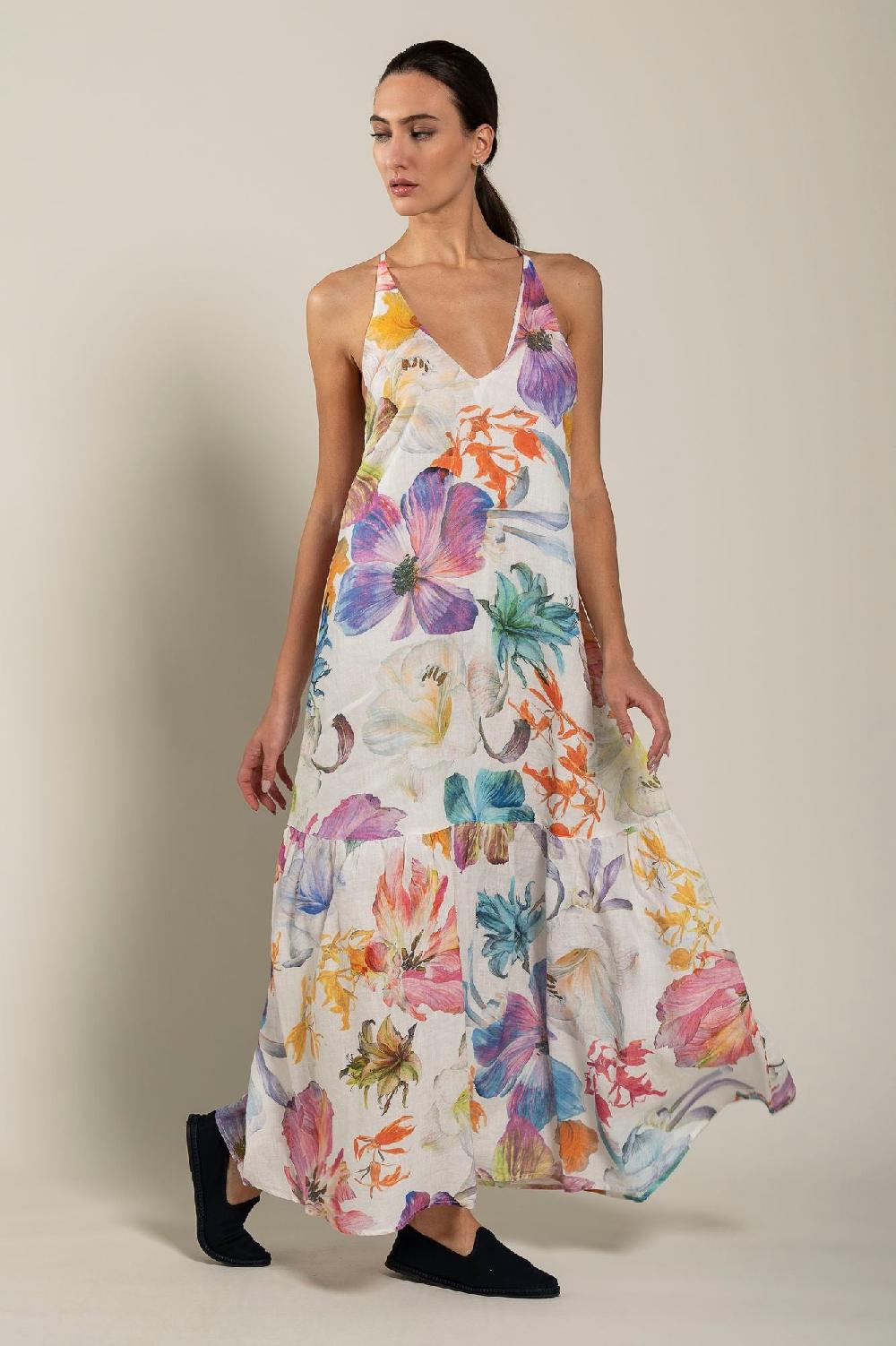 120% Lino Floral Print Maxi Dress Fino Al -60%