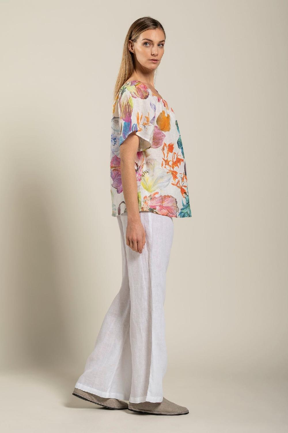 120% Lino Floral Print Women Blouse Shopping Online