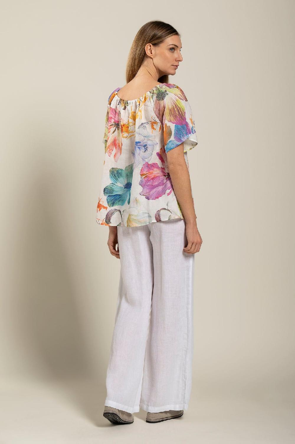 120% Lino Floral Print Women Blouse Shopping Online