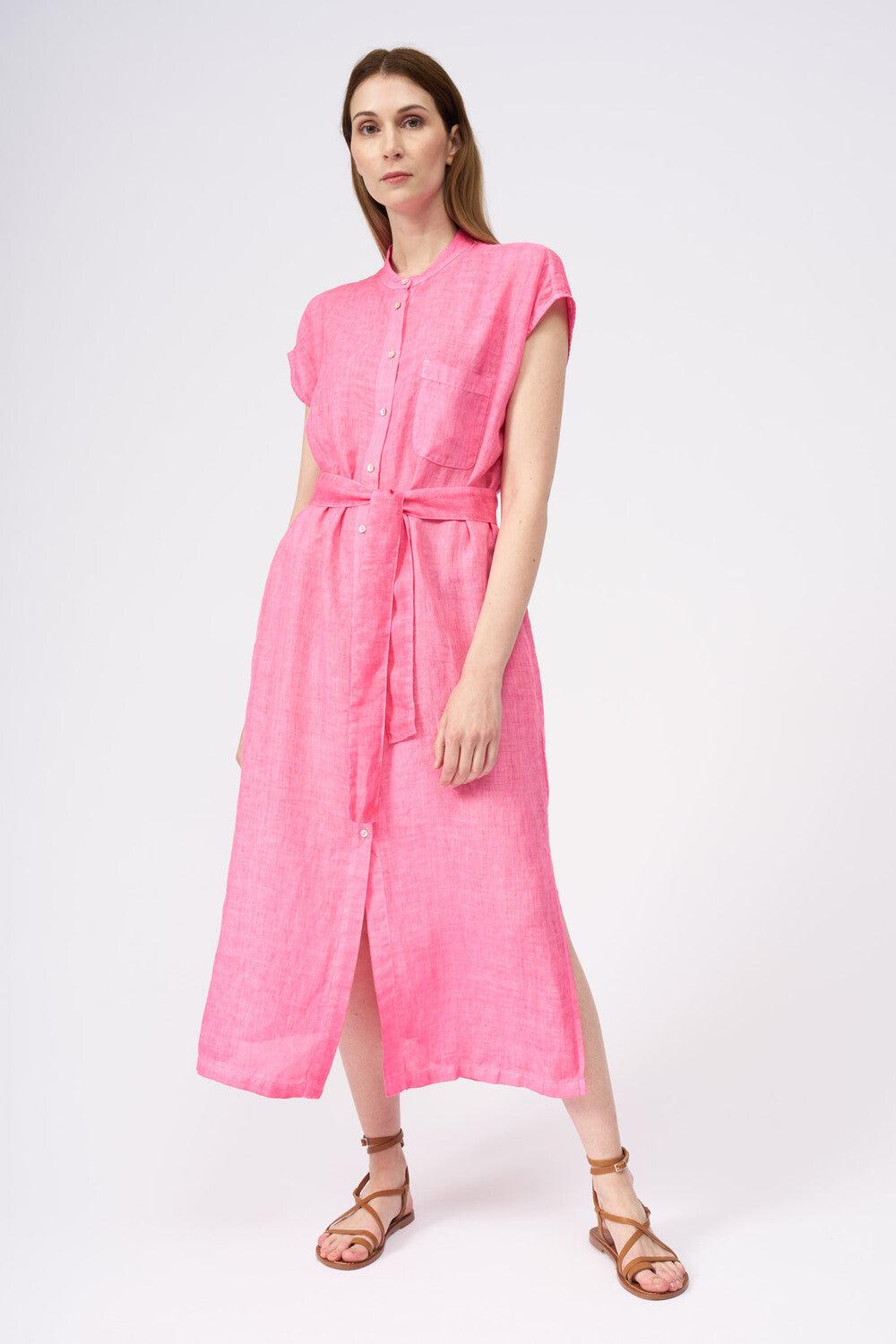 120% Lino Dress With Belt And Buttons Affare Del Giorno