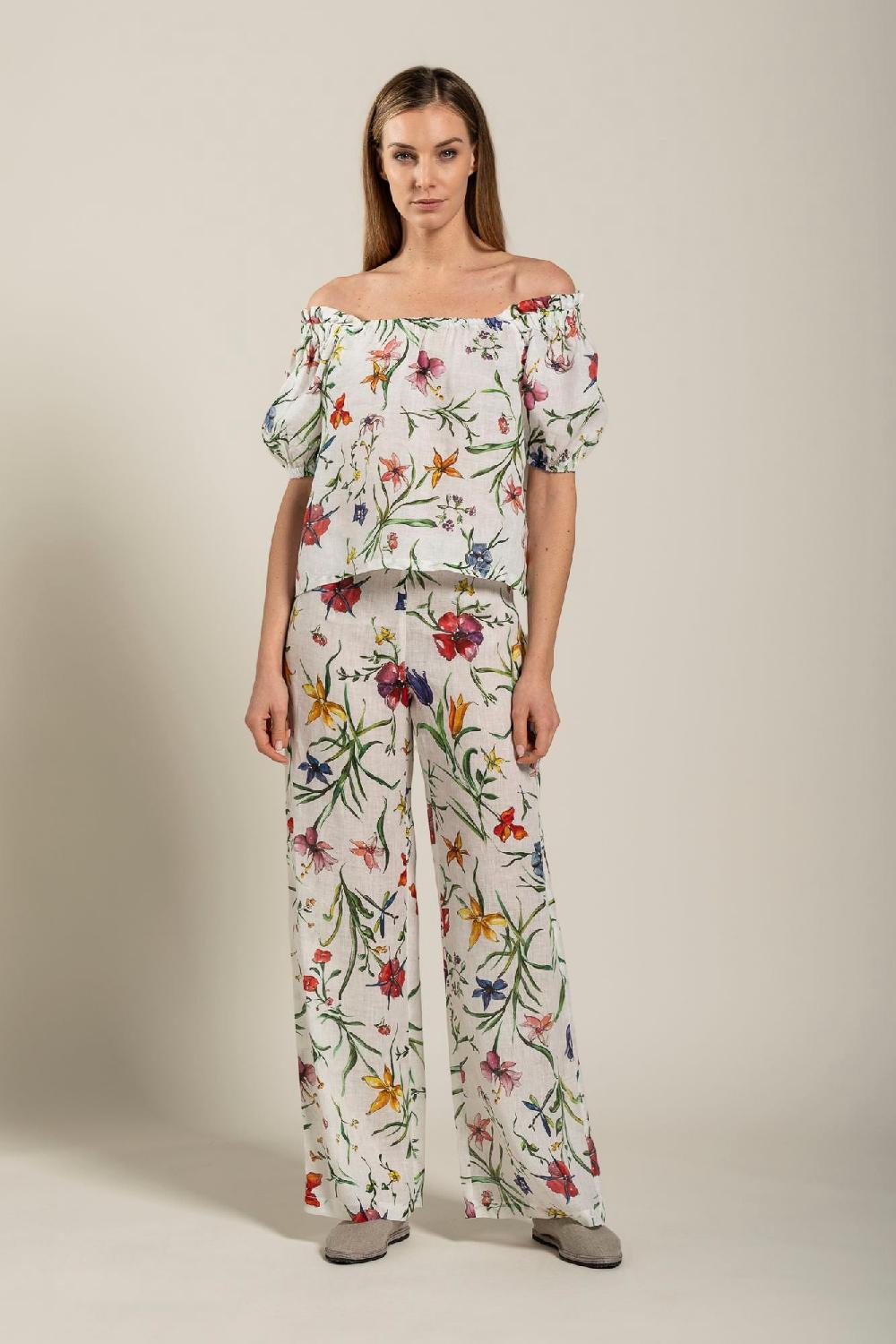 120% Lino Woman Provance Print Blouse Prezzo Ridotto