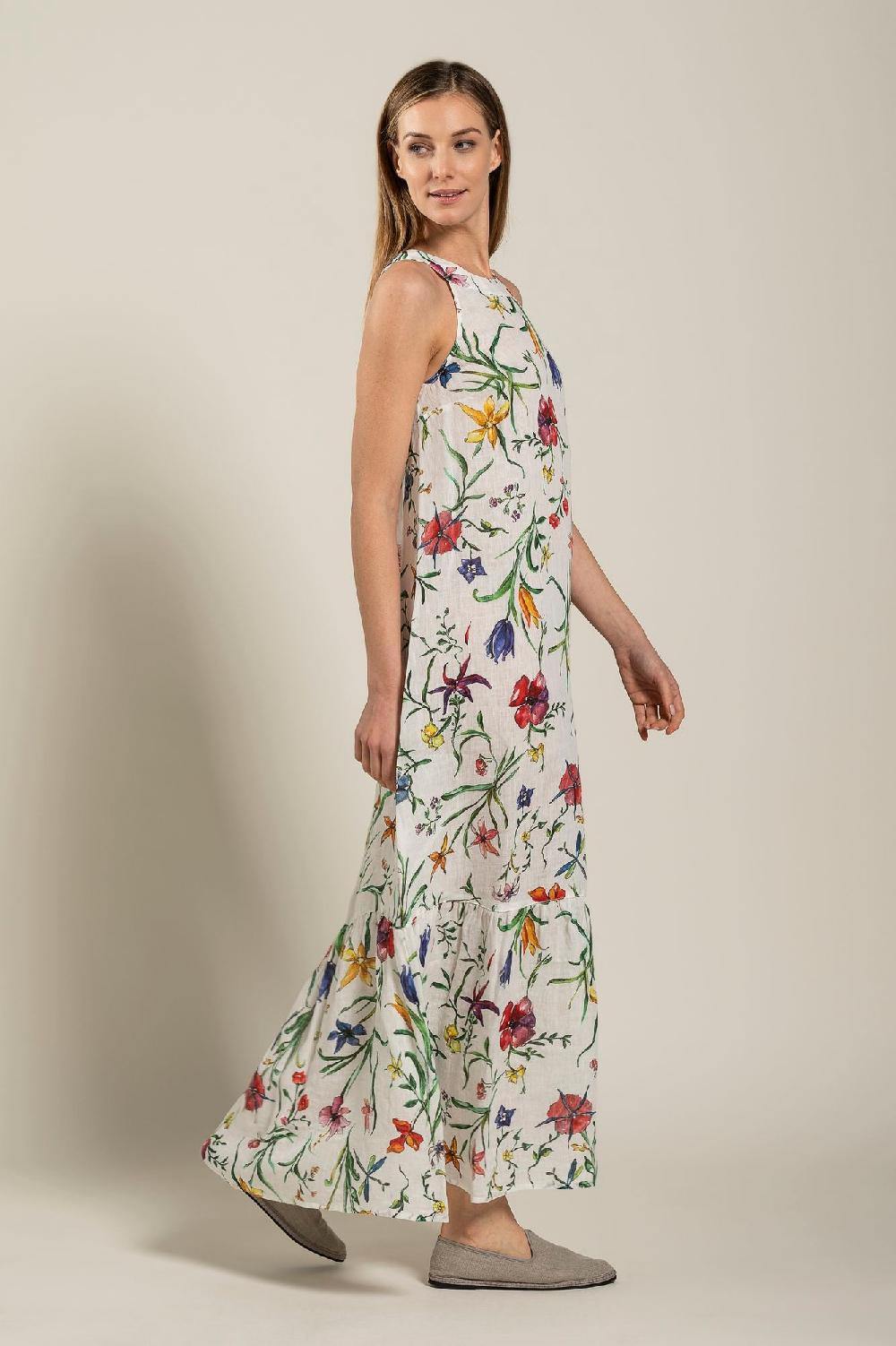 120% Lino Provance Print Maxi Dress Convenienza