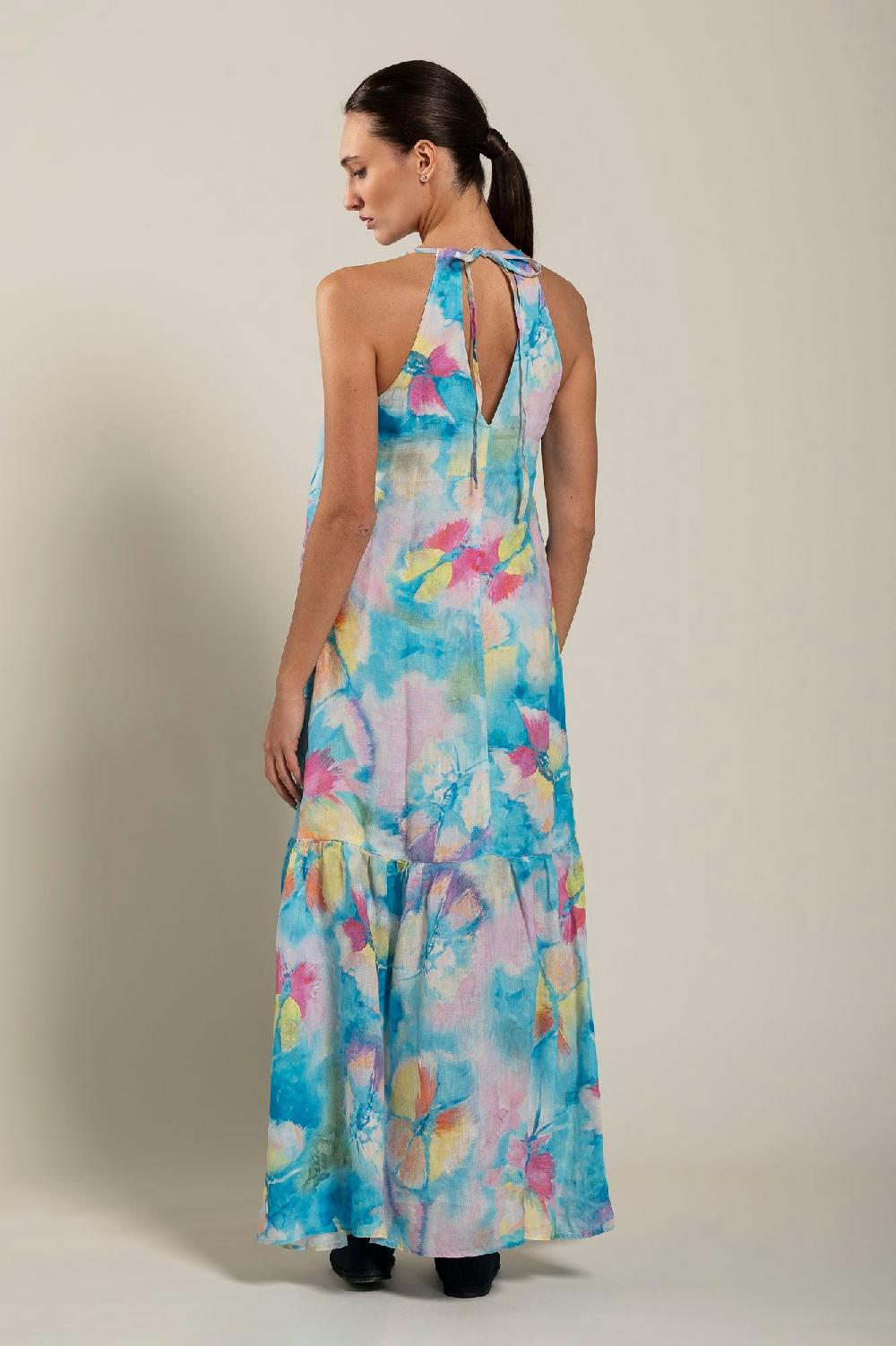 120% Lino Maxi Butterfly Print Dress Novità
