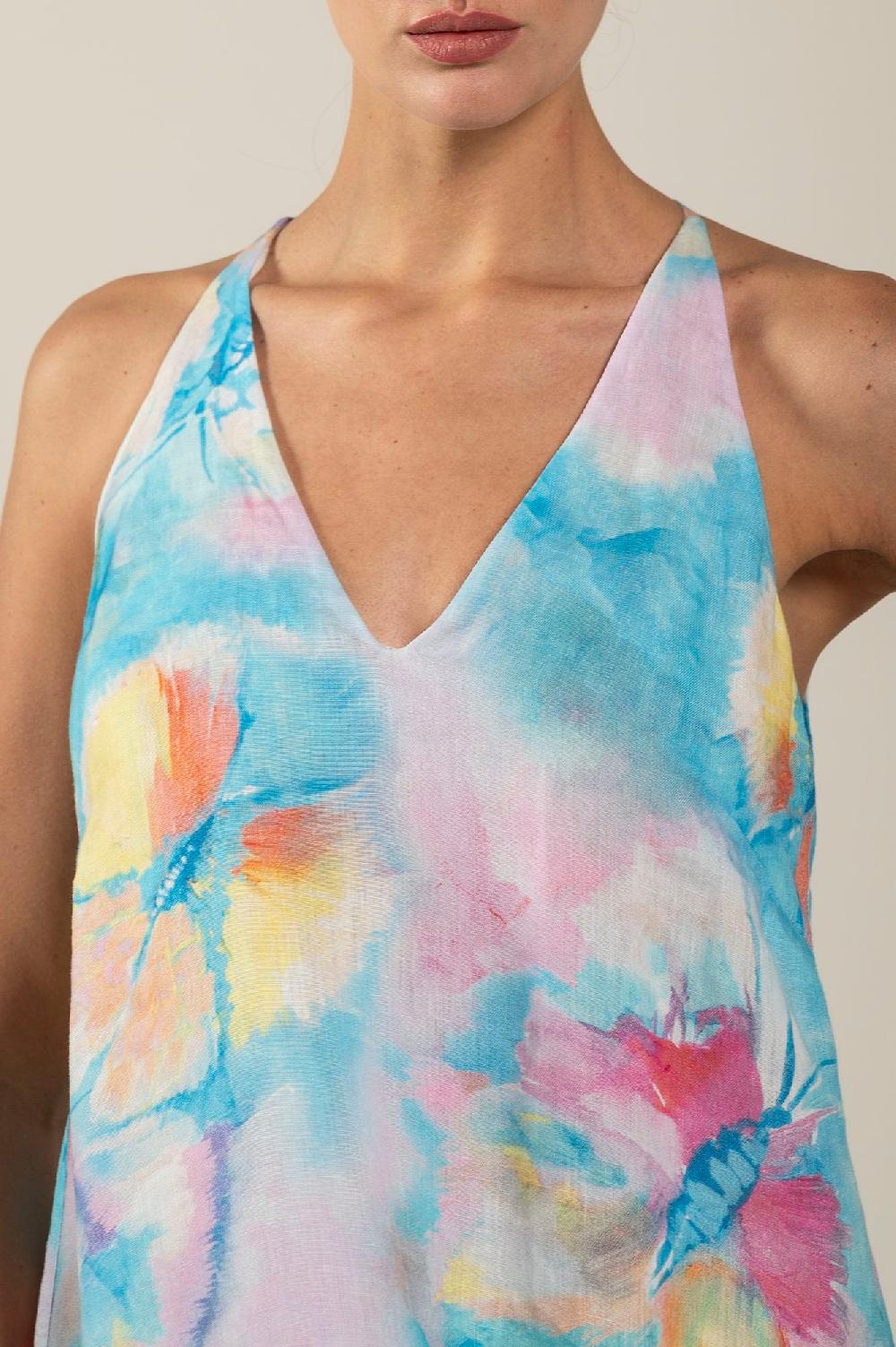 120% Lino Maxi Butterfly Print Dress Novità