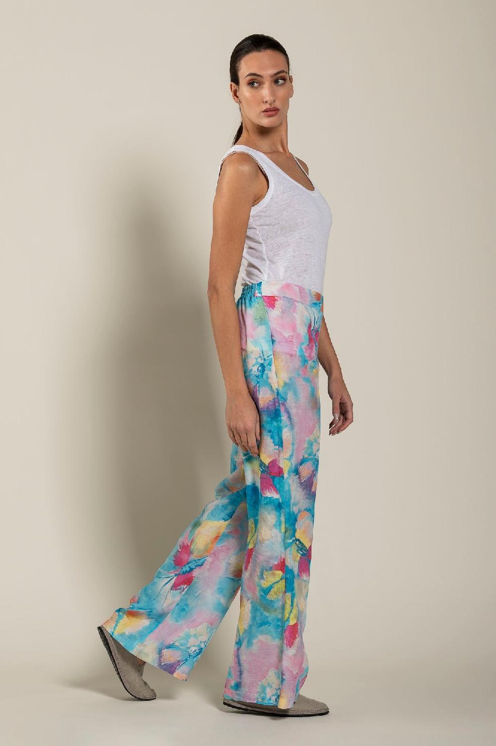 120% Lino Woman Butterfly Print Pant Sconto