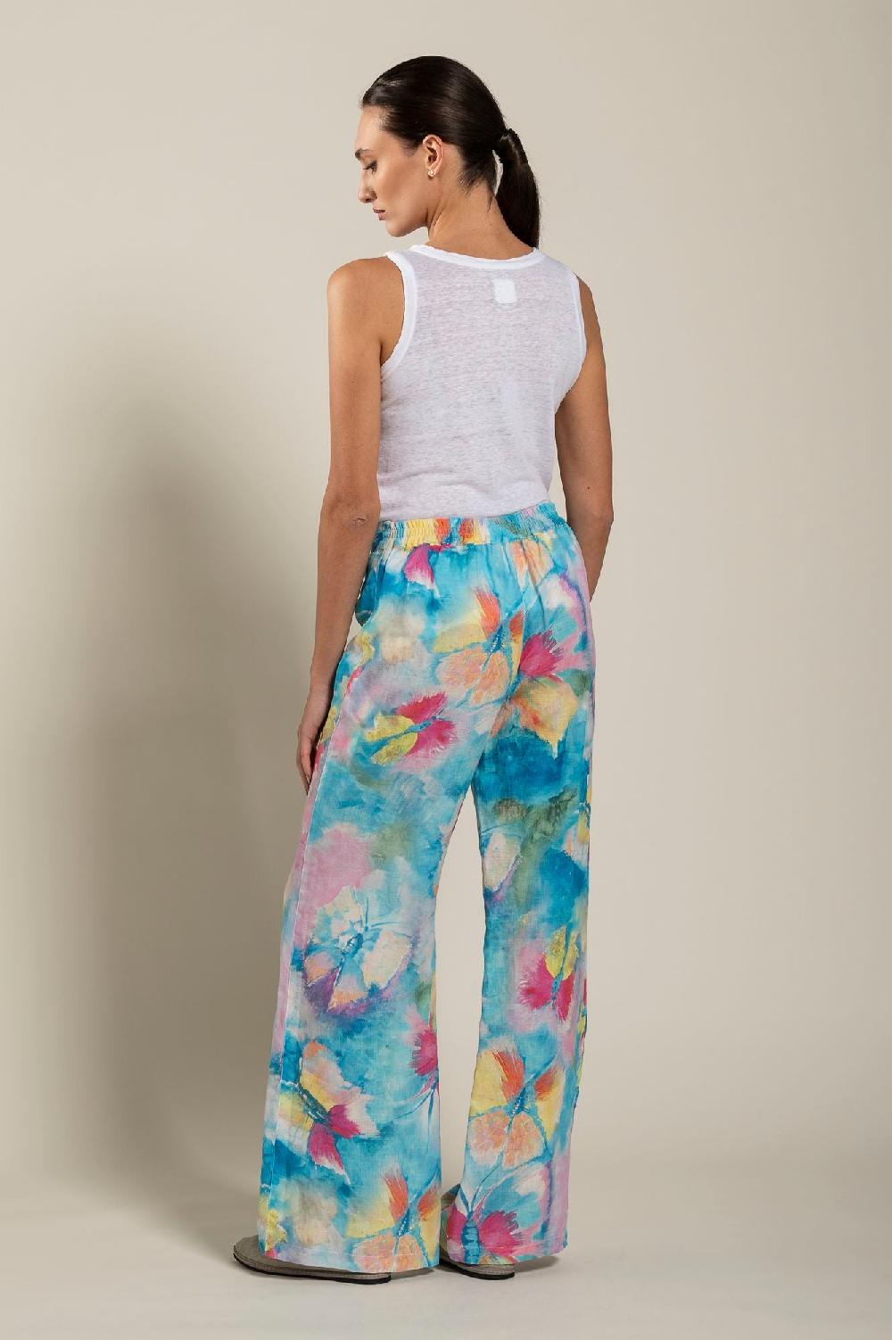 120% Lino Woman Butterfly Print Pant Sconto