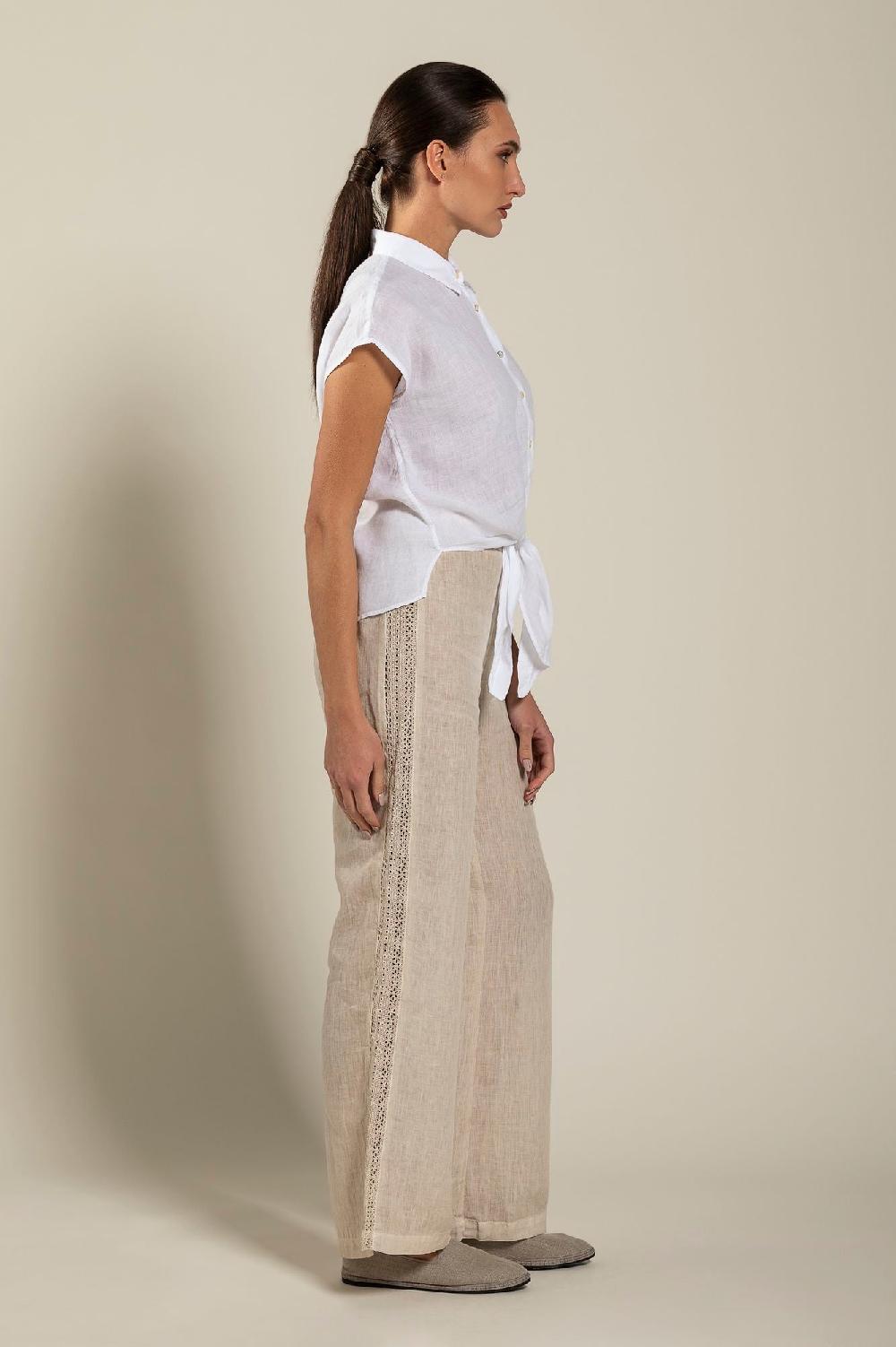 120% Lino Short-Sleeve Linen Shirt with Front Tie Outlet