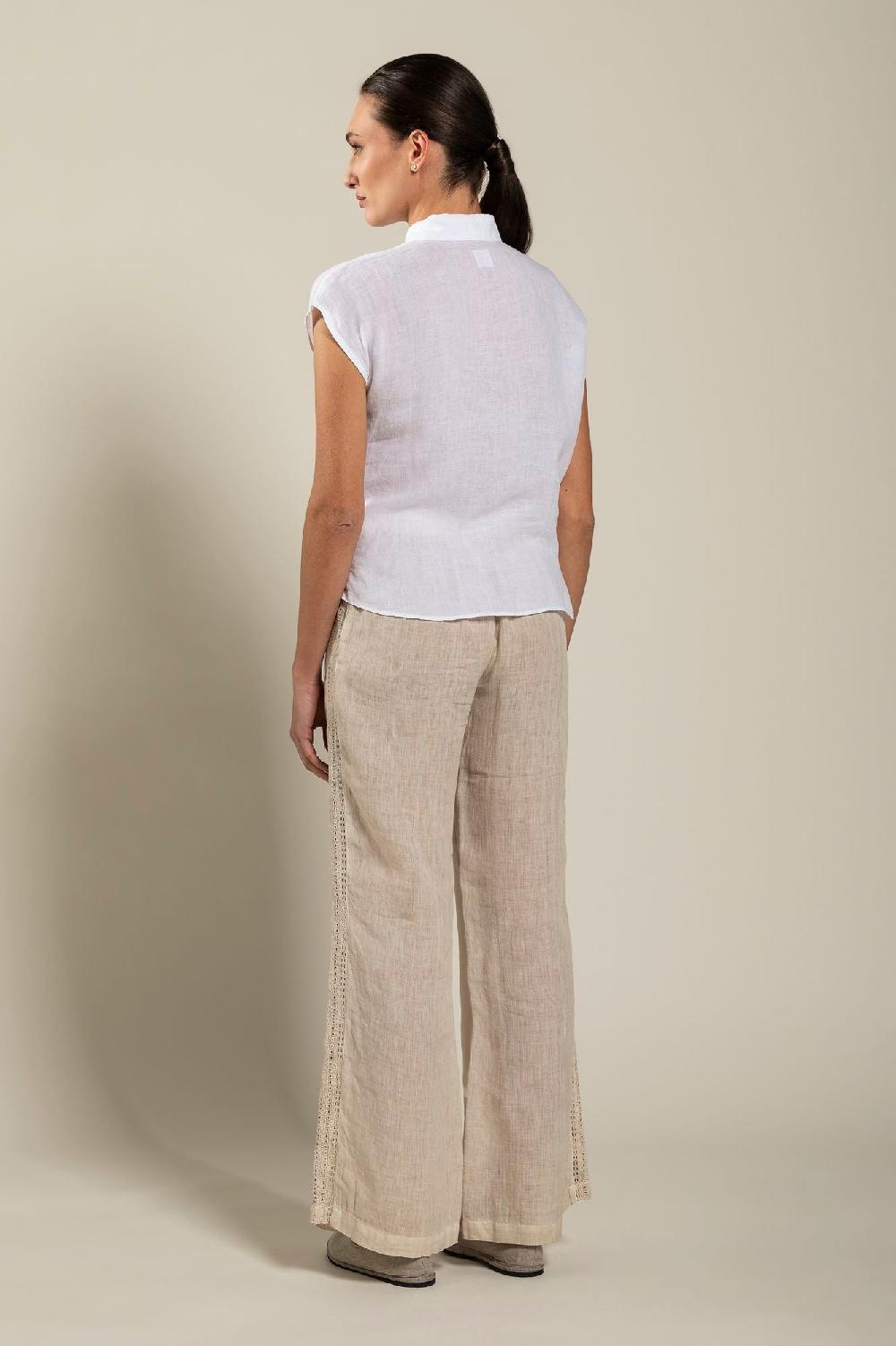 120% Lino Short-Sleeve Linen Shirt with Front Tie Outlet