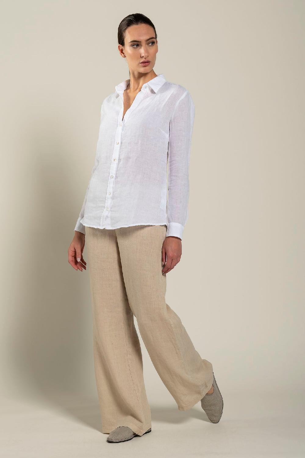 120% Lino Long Sleeve Regular Fit Woman Shirt Saldi Di Fabbrica