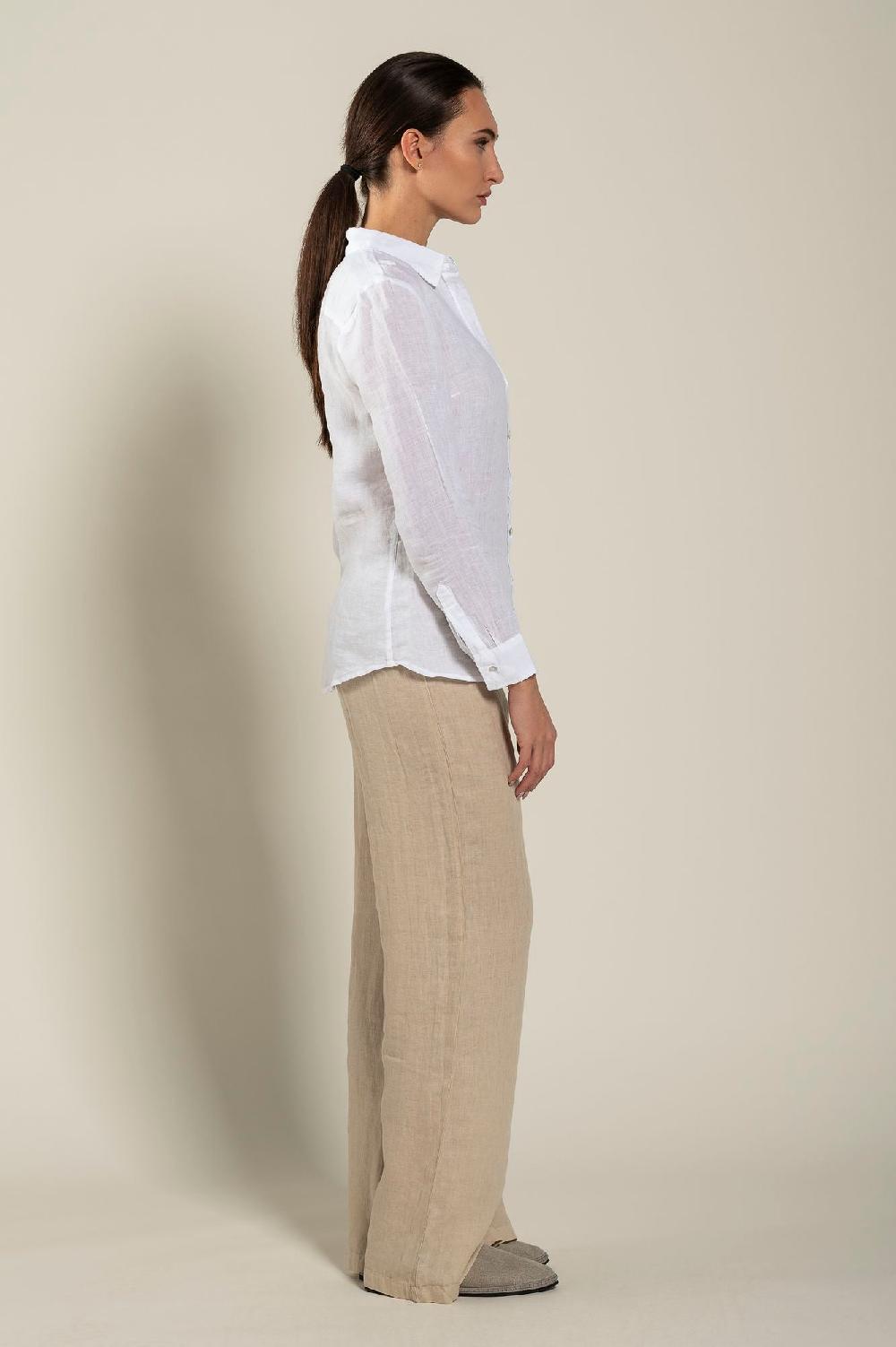 120% Lino Long Sleeve Regular Fit Woman Shirt Saldi Di Fabbrica