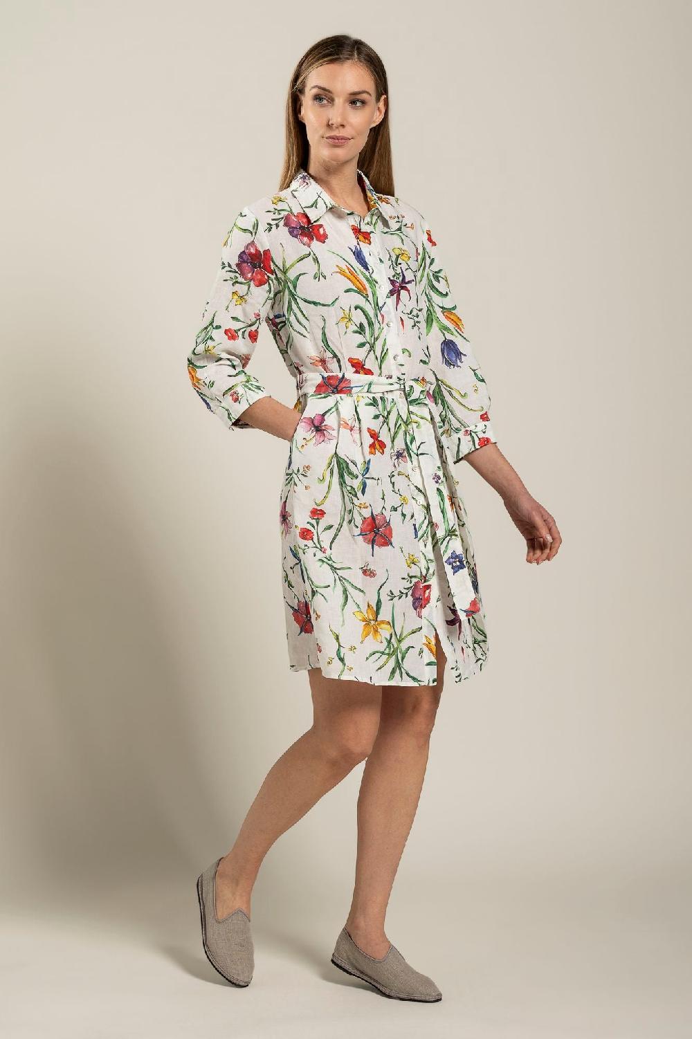 120% Lino Woman Provance Print Dress With Belt I Più Venduti