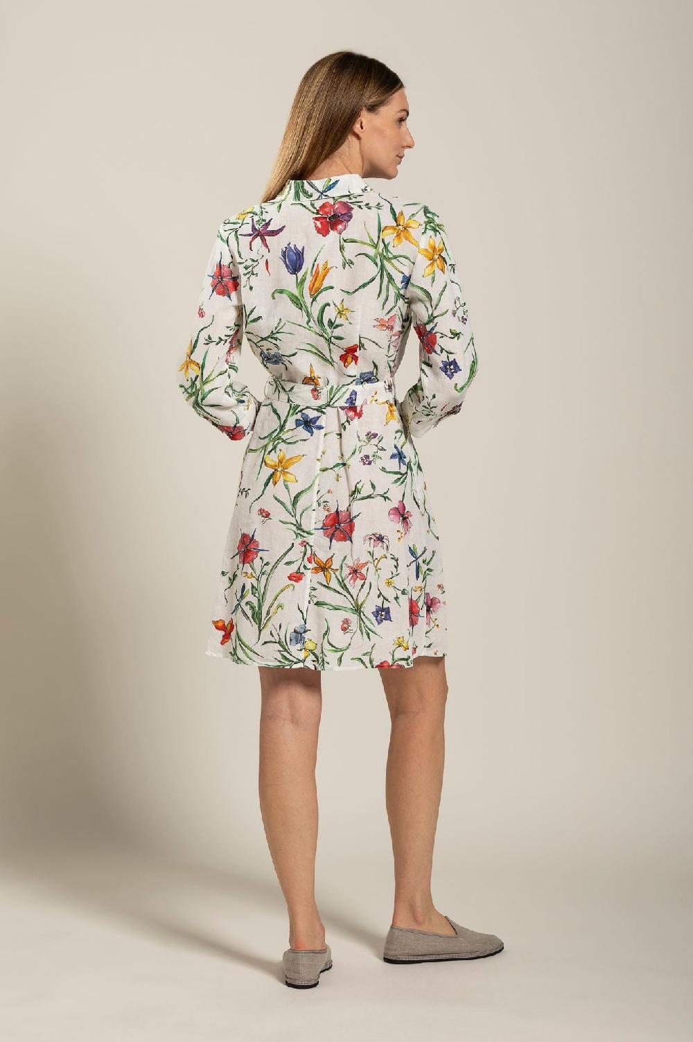 120% Lino Woman Provance Print Dress With Belt I Più Venduti