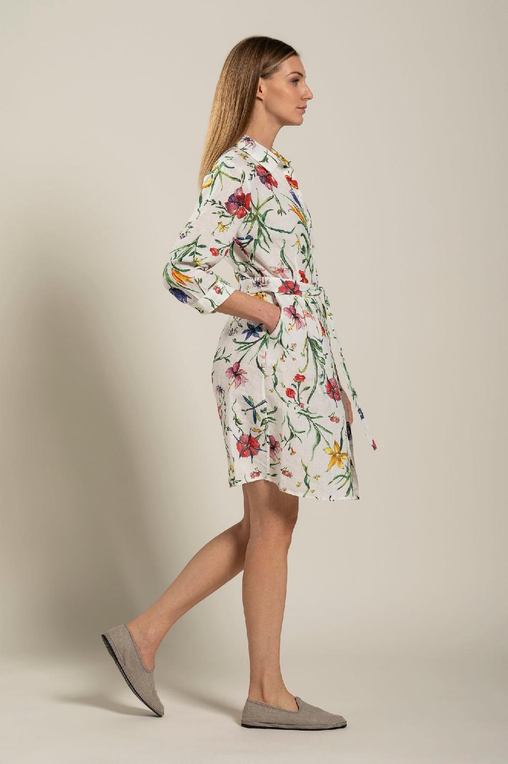120% Lino Woman Provance Print Dress With Belt I Più Venduti