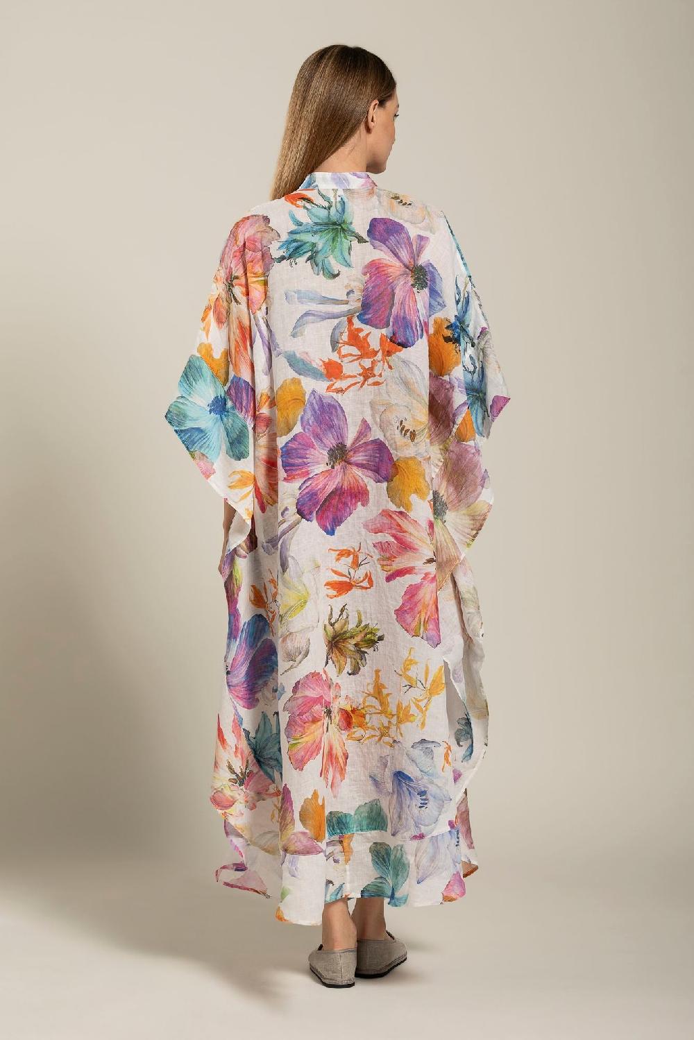 120% Lino Floral Print Kaftano Vendite Flash