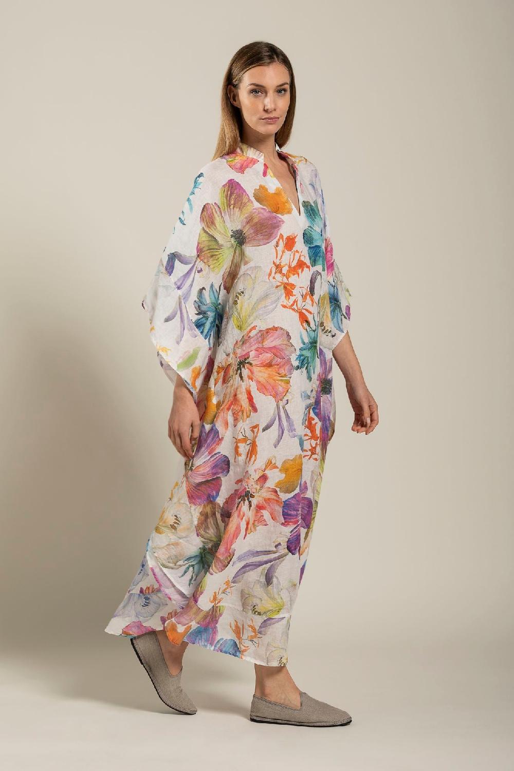120% Lino Floral Print Kaftano Vendite Flash