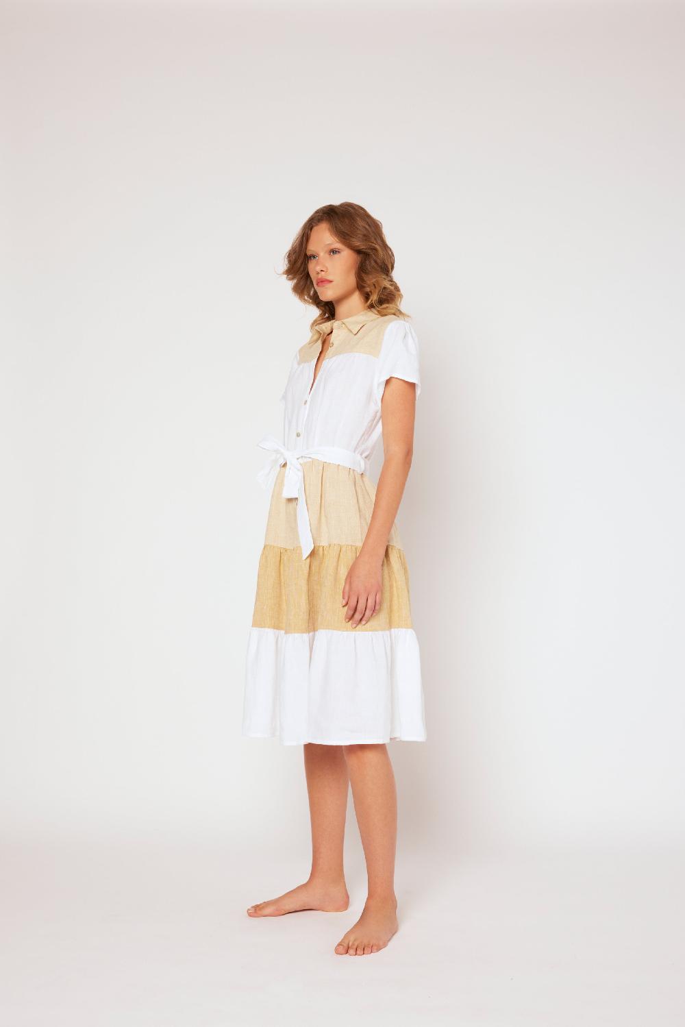 120% Lino Yarn-dyed short sleeve dress Nuova