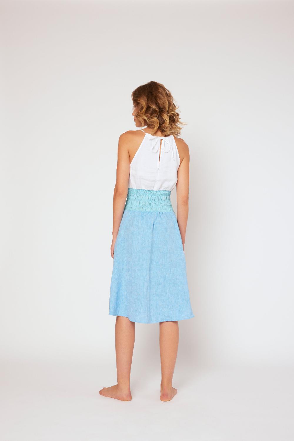 120% Lino Yarn-dyed linen halter dress White/MixBlue Moda