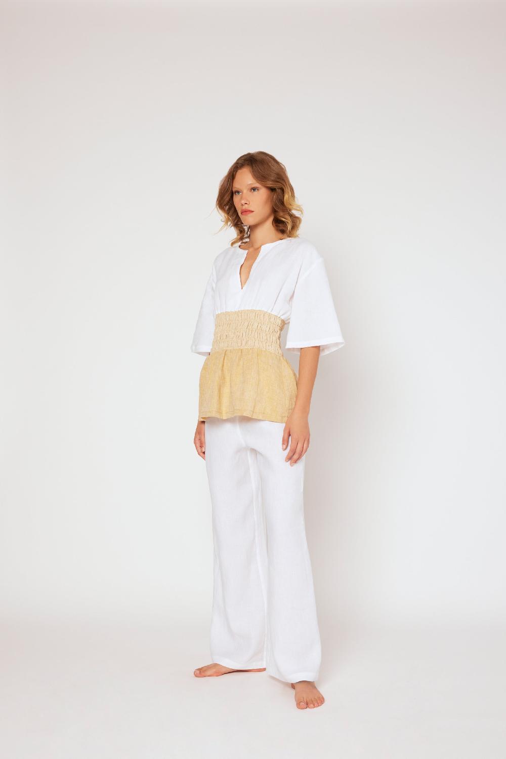 120% Lino Yarn-dyed linen top White/Beige Italy