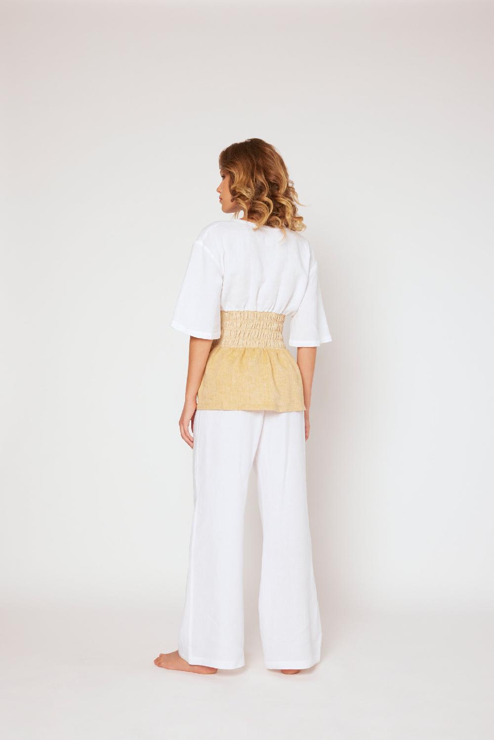 120% Lino Yarn-dyed linen top White/Beige Italy