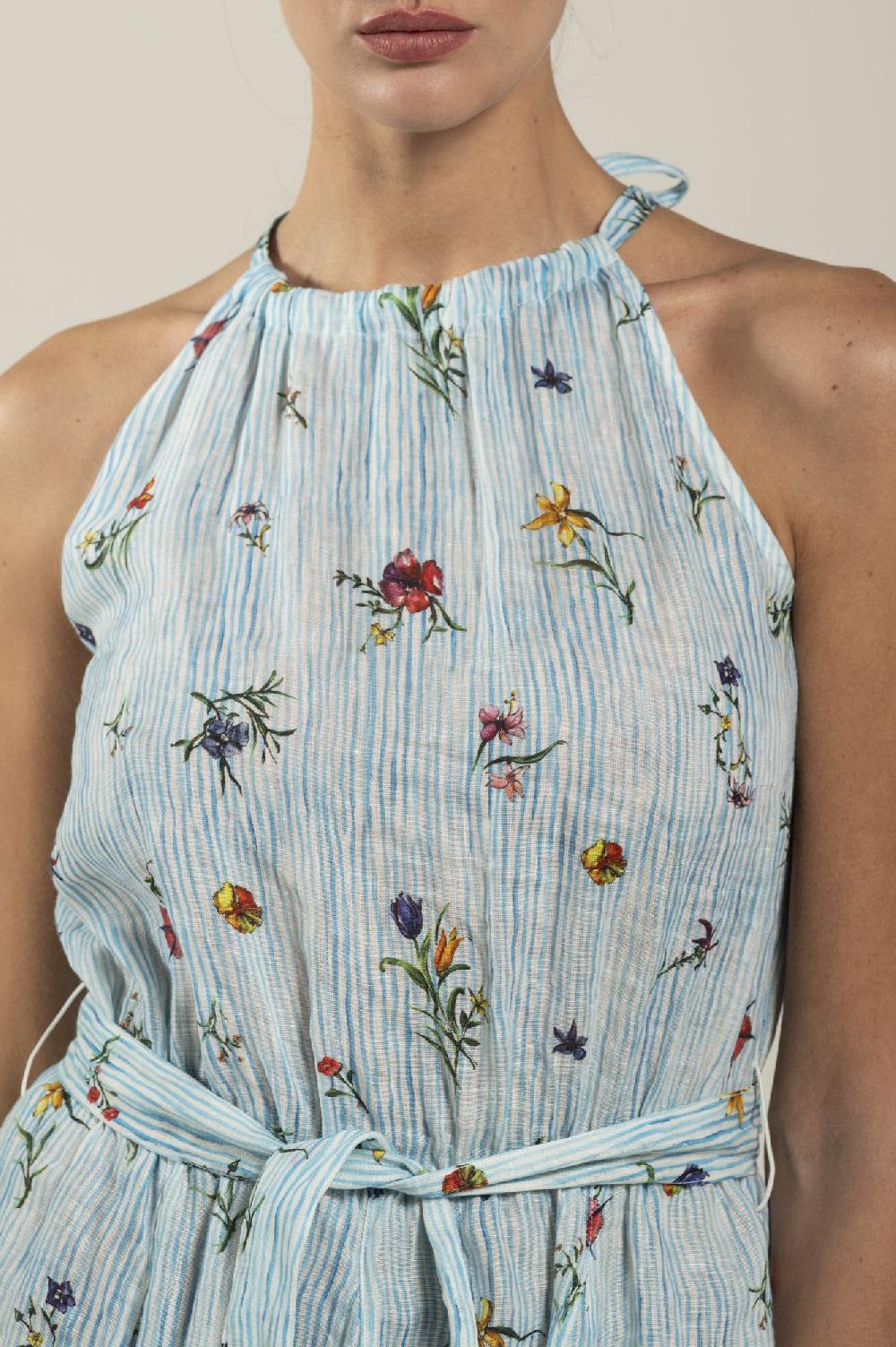 120% Lino Woman Striped Dress With Belt Negozi Online