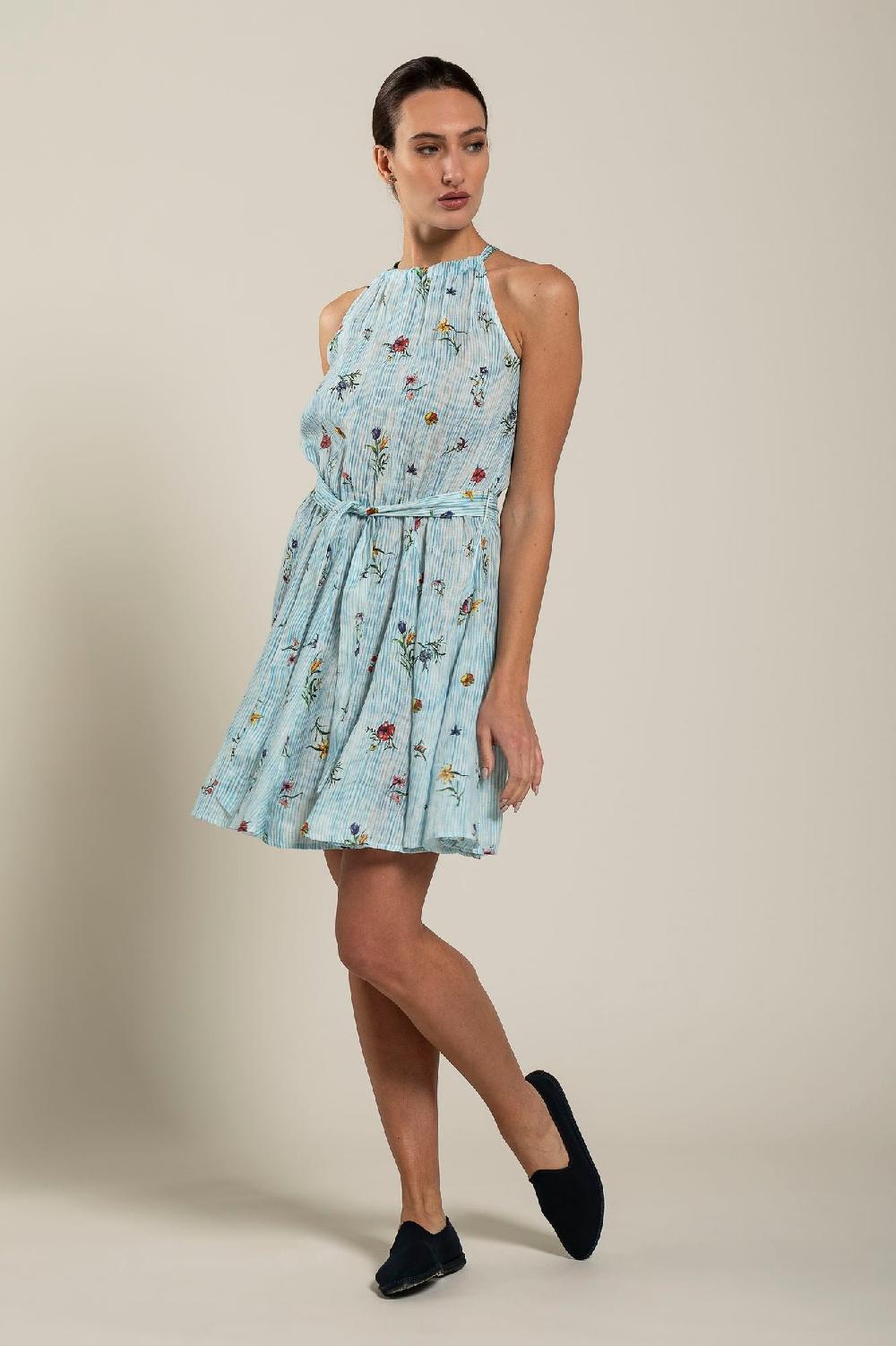 120% Lino Woman Striped Dress With Belt Negozi Online