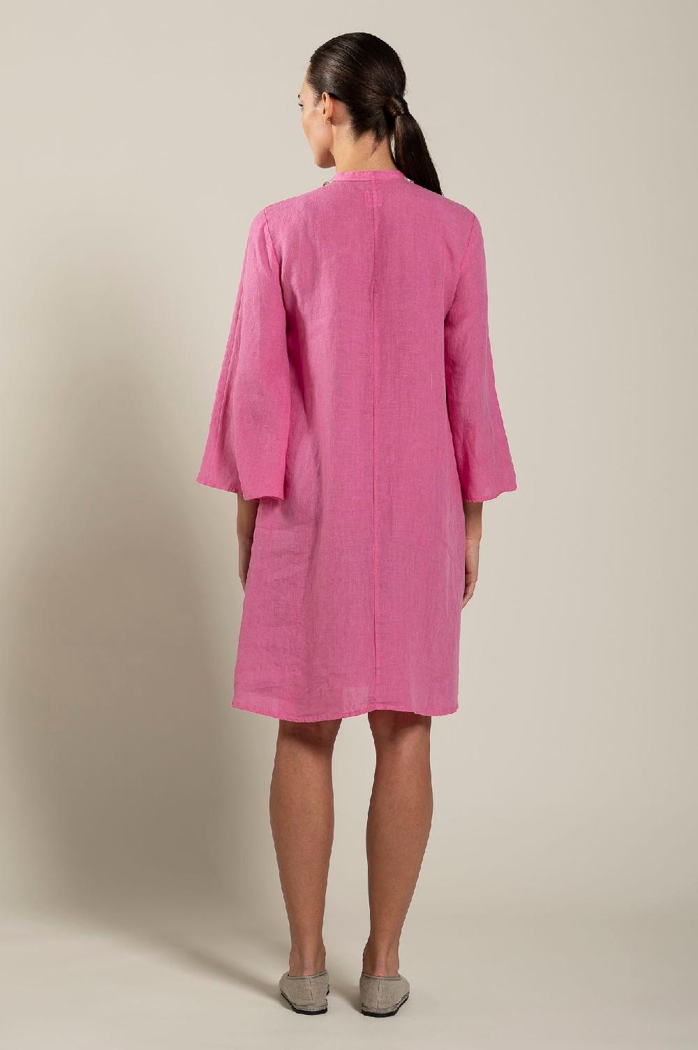 120% Lino Dress With Embellishment And Wide Sleeves Promozione Limitata
