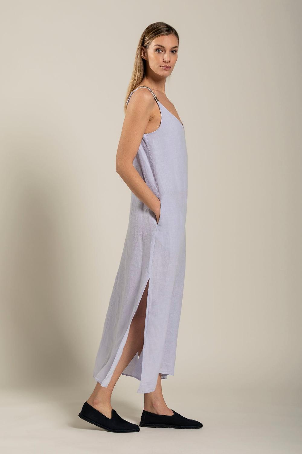 120% Lino Dress with Strap Embelishment Affare Del Giorno