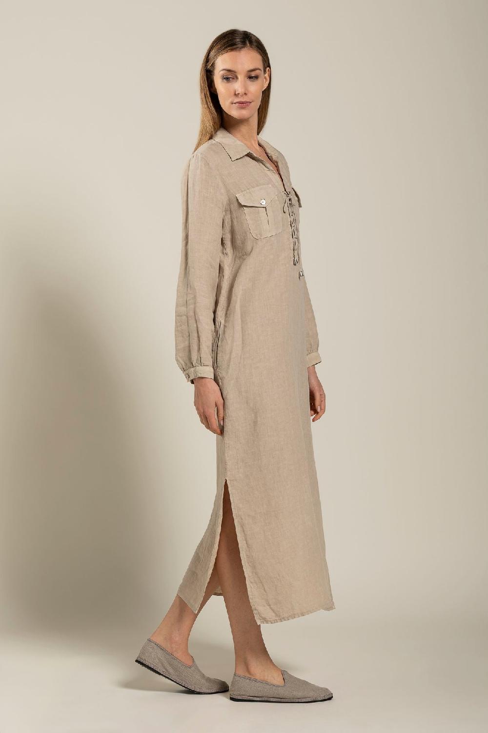 120% Lino Long Sleeve Dress With Pockets Sottocosto