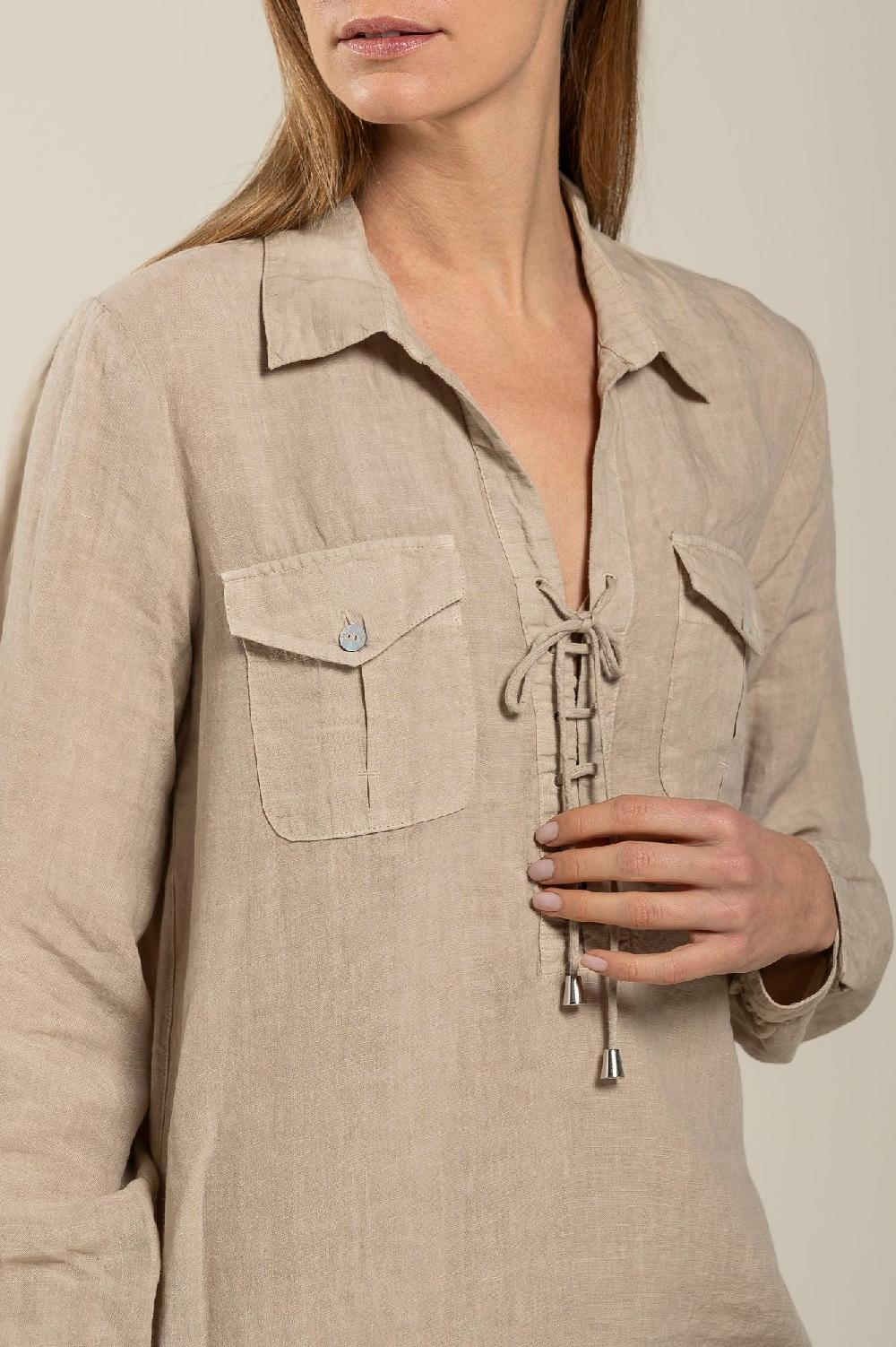 120% Lino Long Sleeve Dress With Pockets Sottocosto