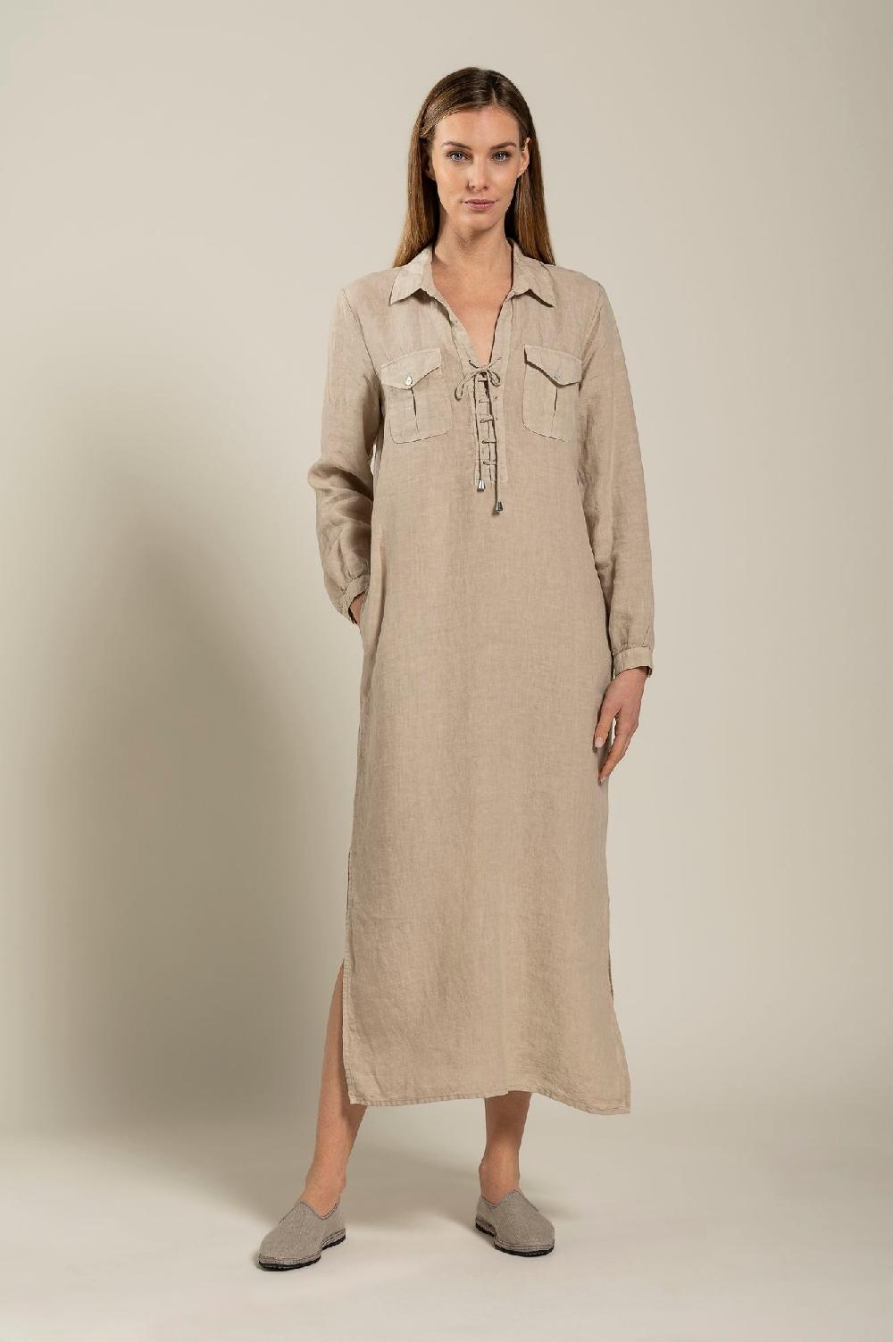 120% Lino Long Sleeve Dress With Pockets Sottocosto