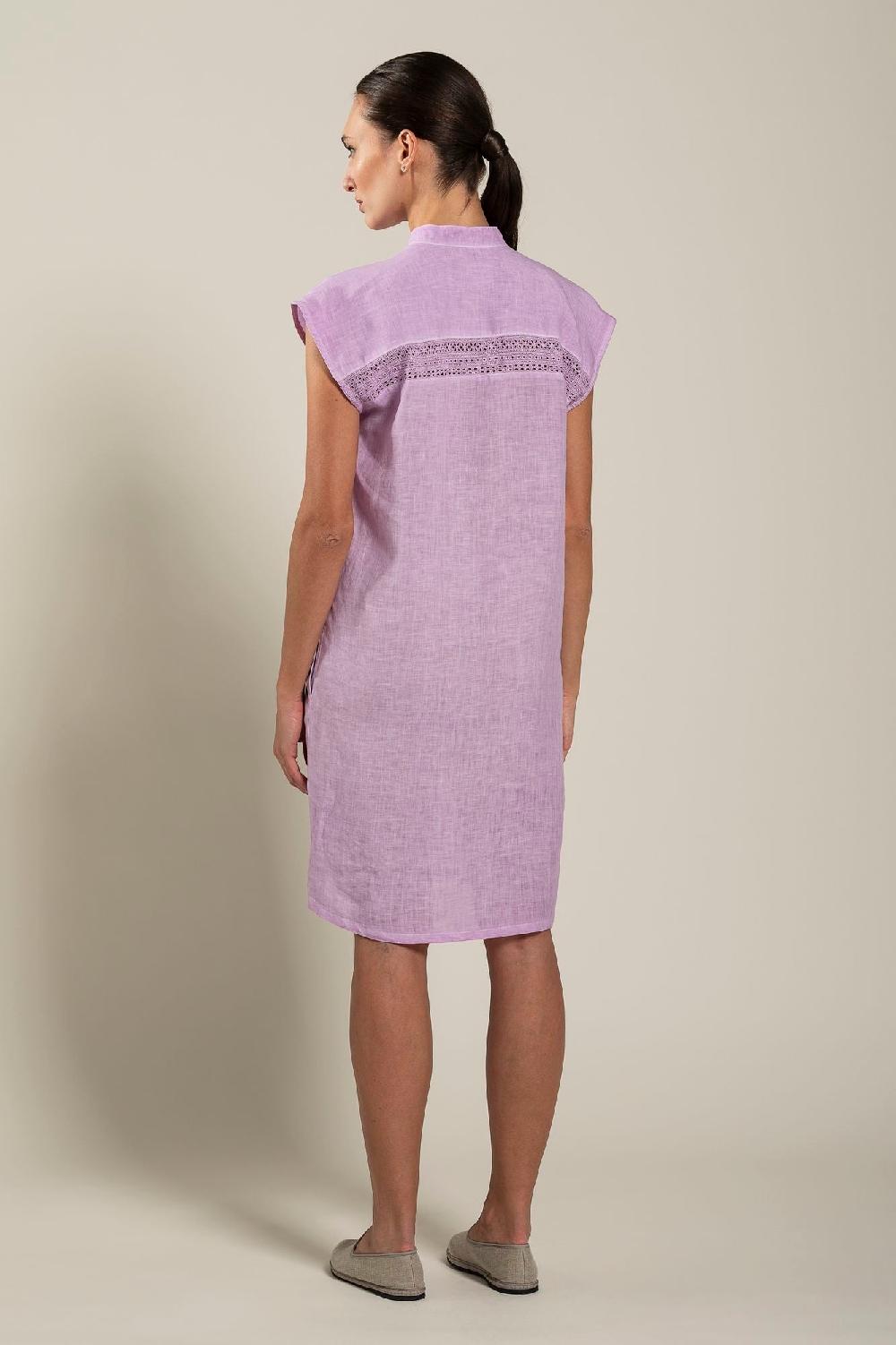 120% Lino Mandarin Collar Dress Economico