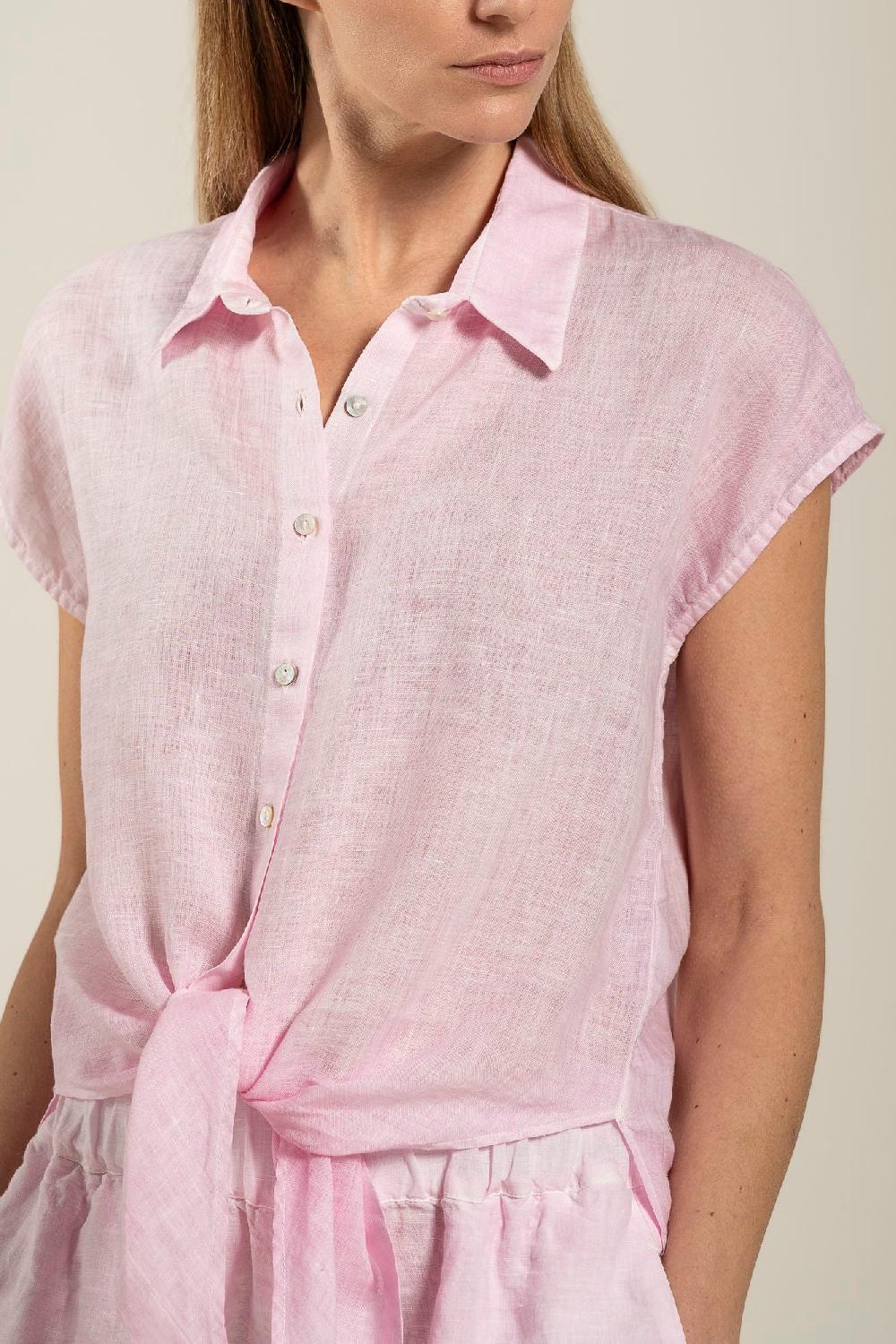120% Lino Tie-front Shirt In Vendita
