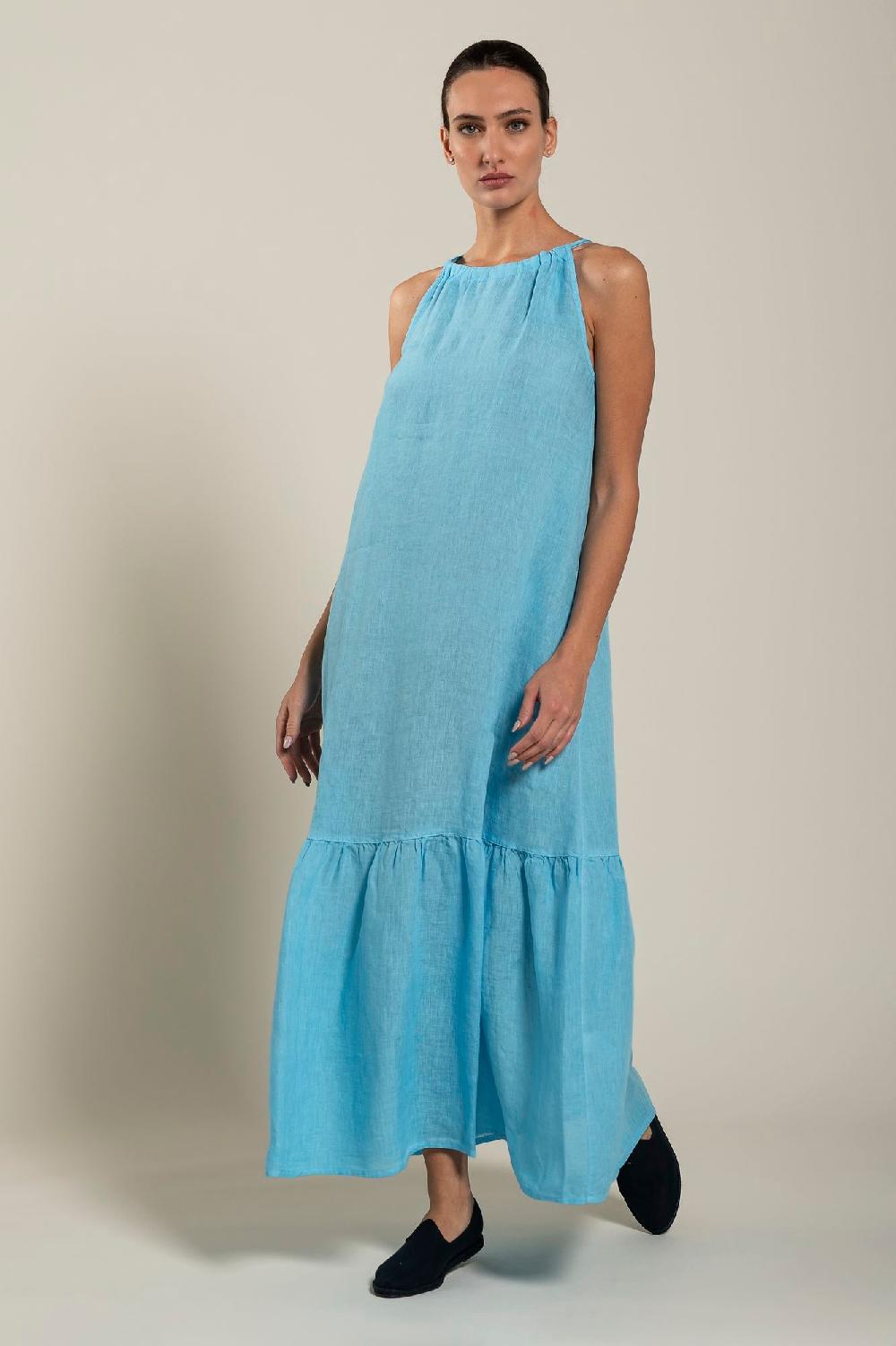 120% Lino Woman Crew Neck Maxi Dress Saldi