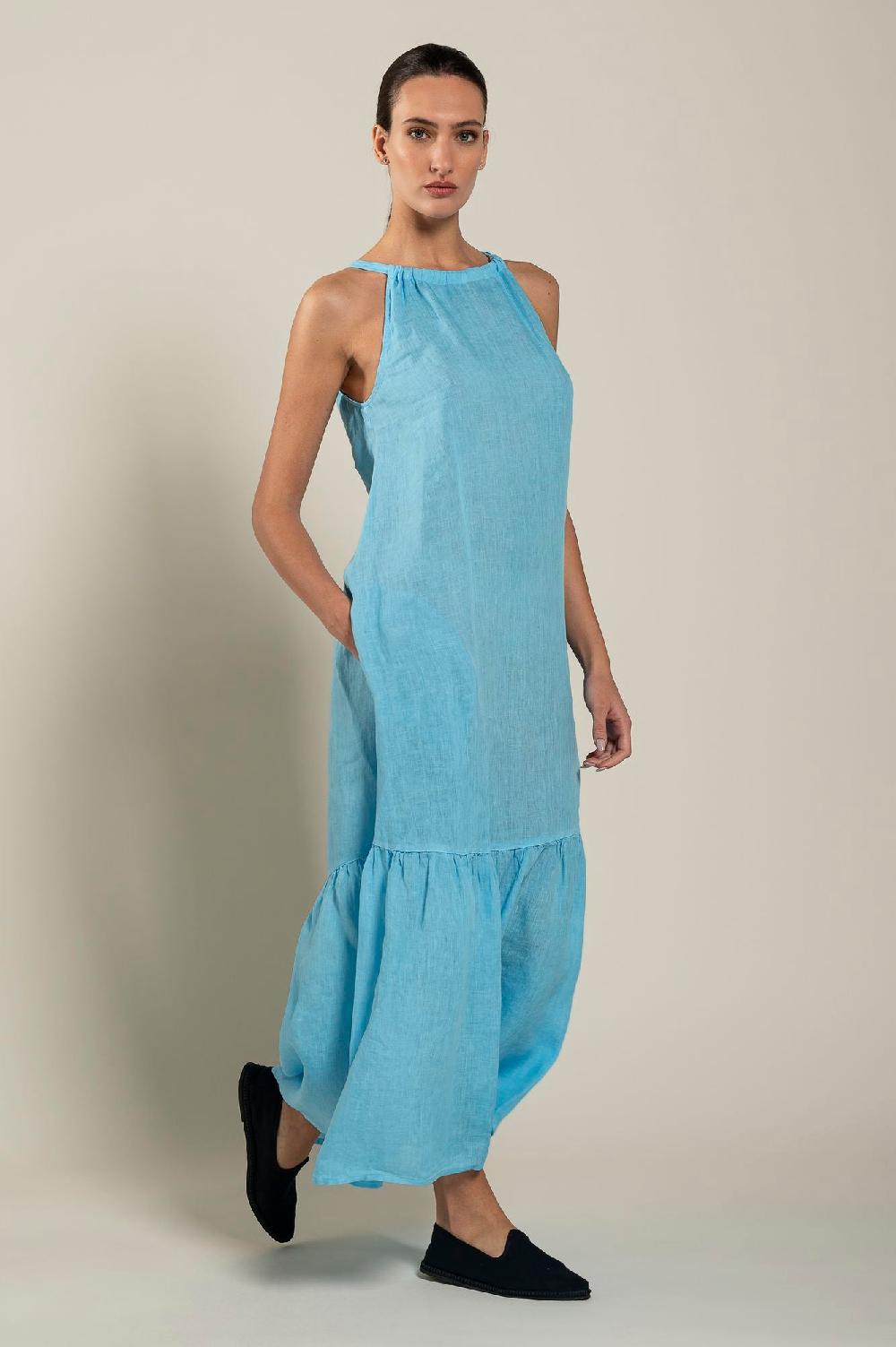 120% Lino Woman Crew Neck Maxi Dress Saldi