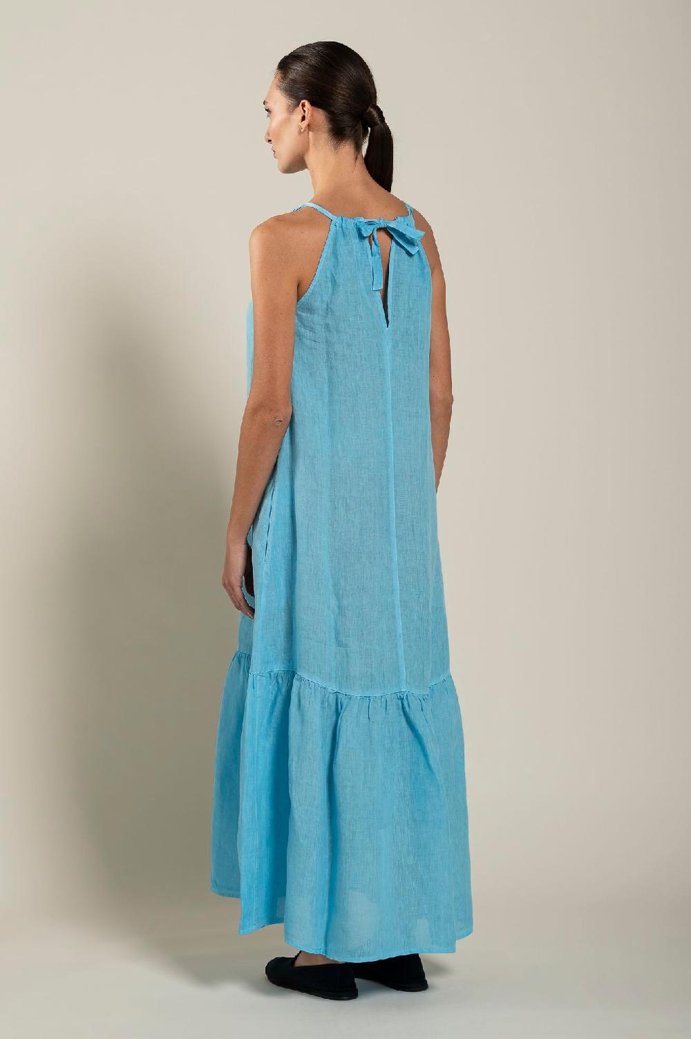 120% Lino Woman Crew Neck Maxi Dress Saldi