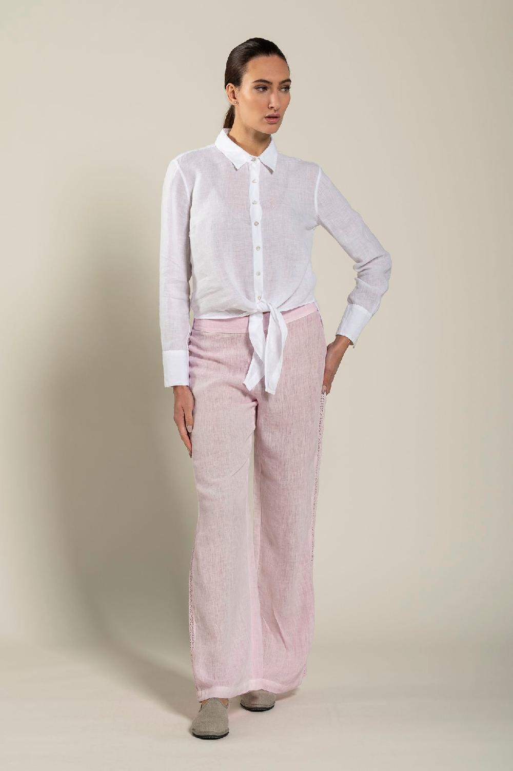 120% Lino Long Sleeve Woman Shirt With Knot Offerte