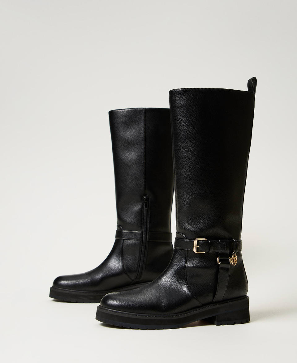 Twin Set Stivali biker in pelle con Oval T Vendita Calda