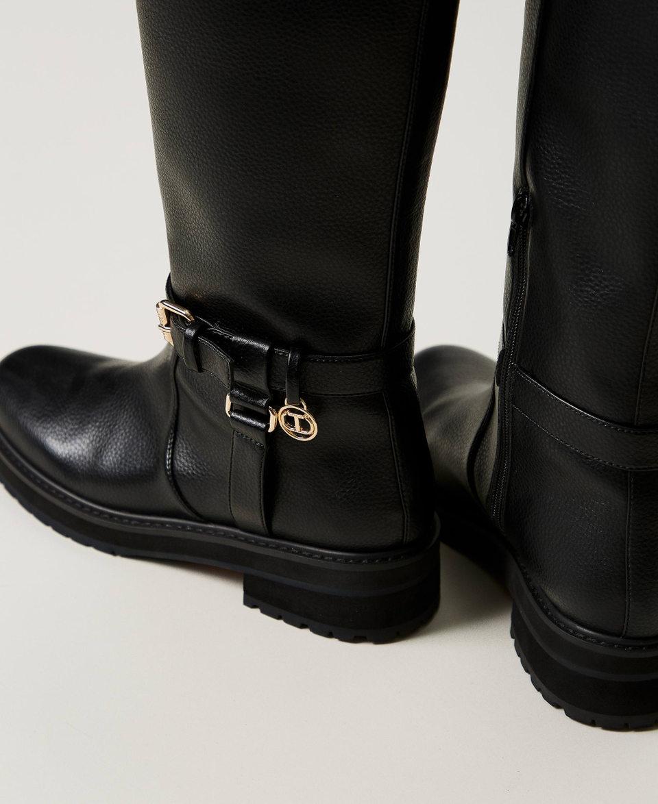 Twin Set Stivali biker in pelle con Oval T Vendita Calda