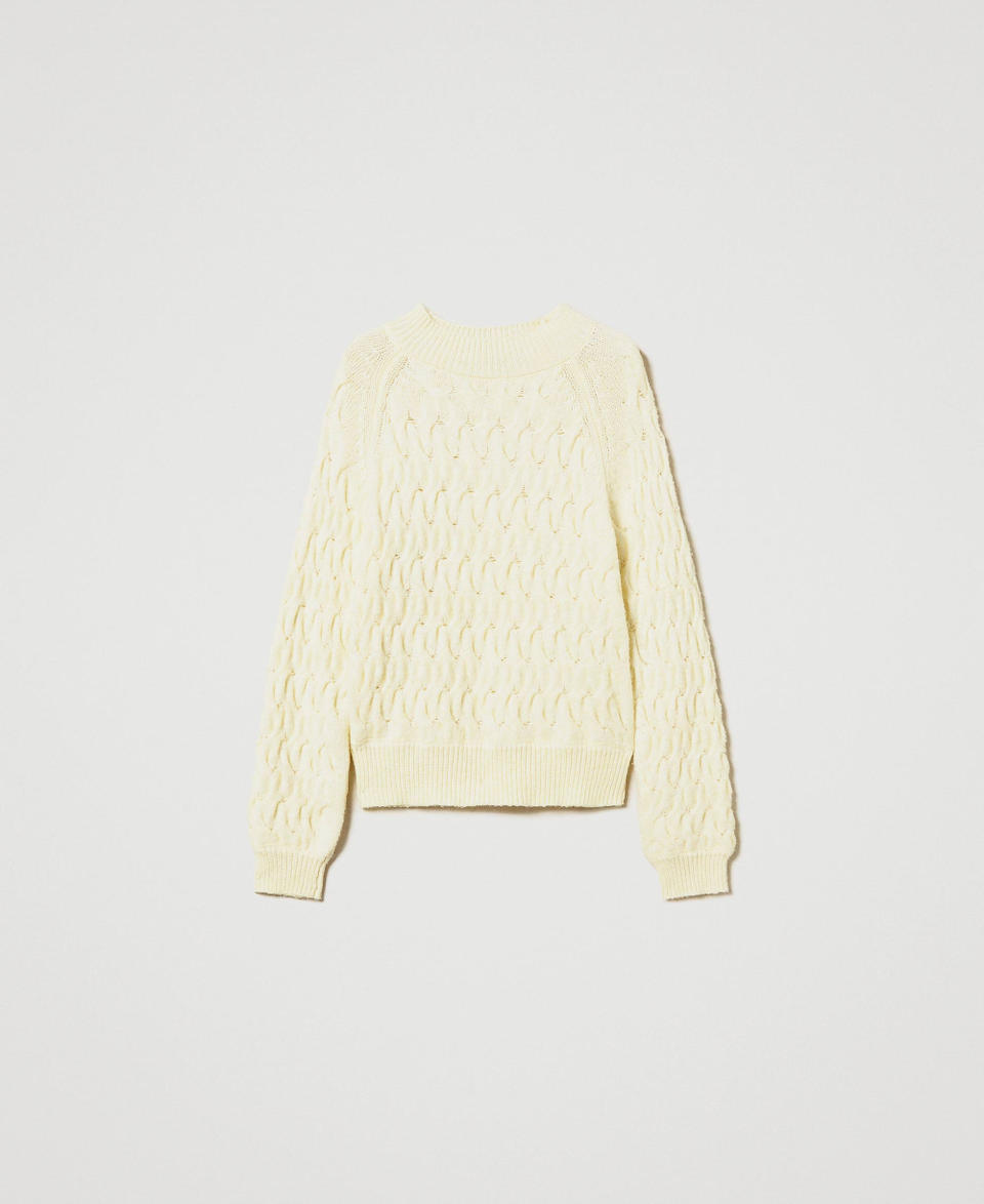 Twin Set Maglia lupetto in misto lana con trecce Italy