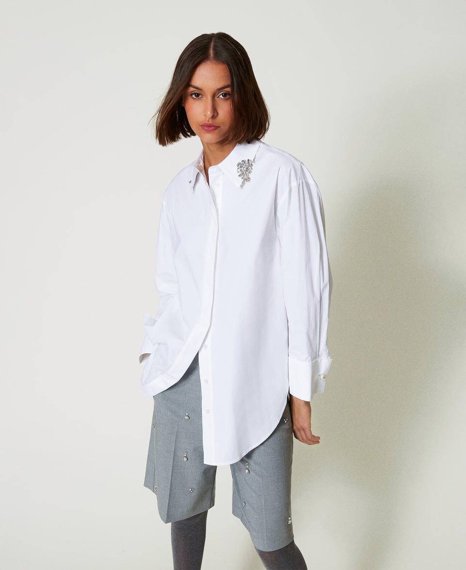 Twin Set Camicia over in popeline con ricami Italia