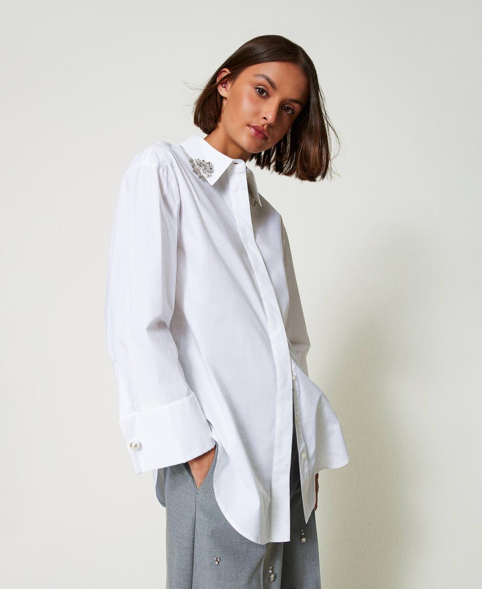 Twin Set Camicia over in popeline con ricami Italia