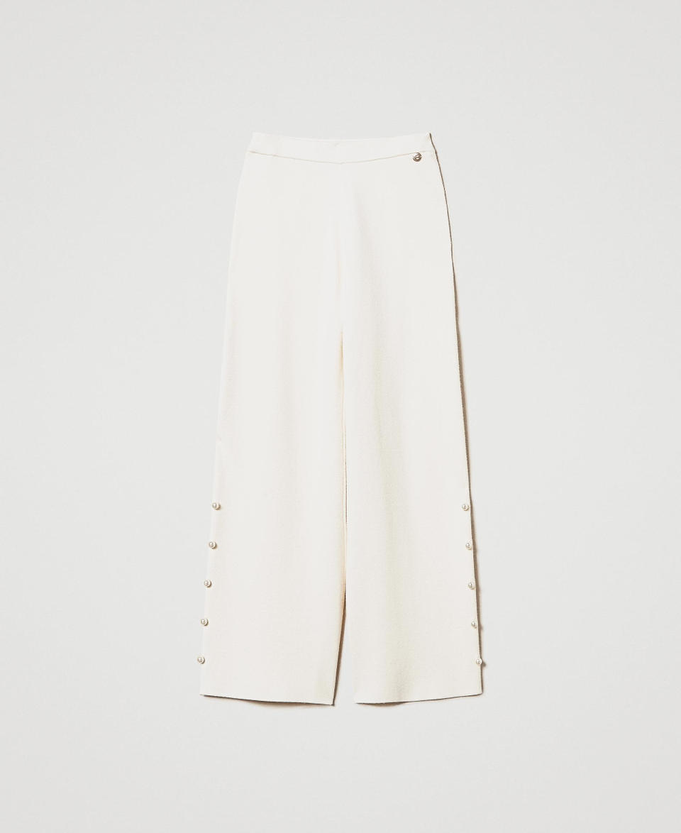 Twin Set Pantaloni wide leg in maglia con perle Pezzi Unici