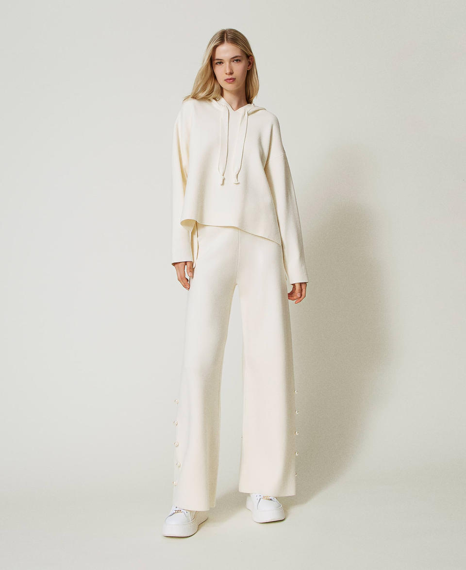 Twin Set Pantaloni wide leg in maglia con perle Pezzi Unici