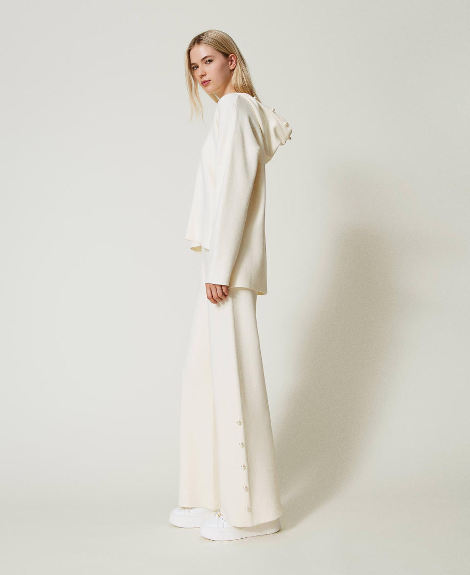 Twin Set Pantaloni wide leg in maglia con perle Pezzi Unici